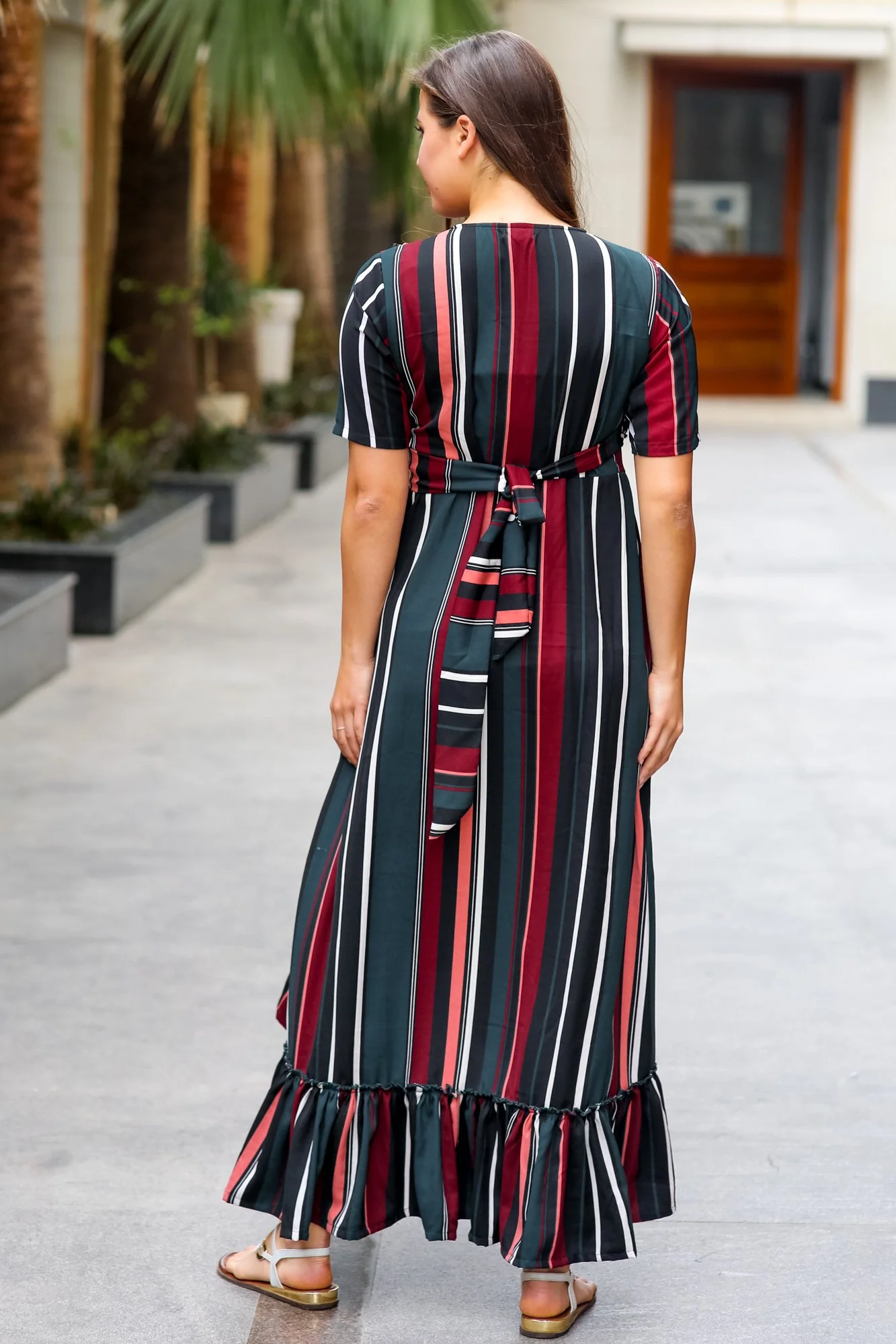 Royal Multi Striped Maternity & Nursing Wrap Dress - Chenance