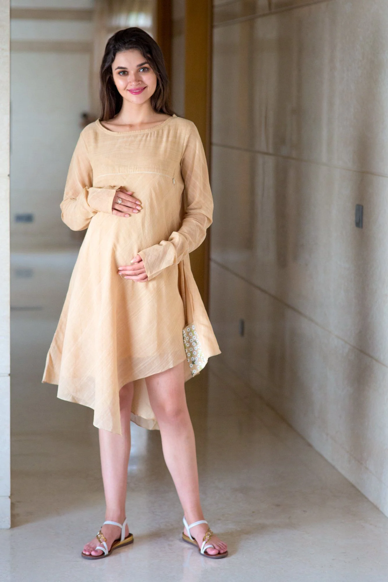 Premium Beige Cotton Maternity & Nursing Tunic - Chenance