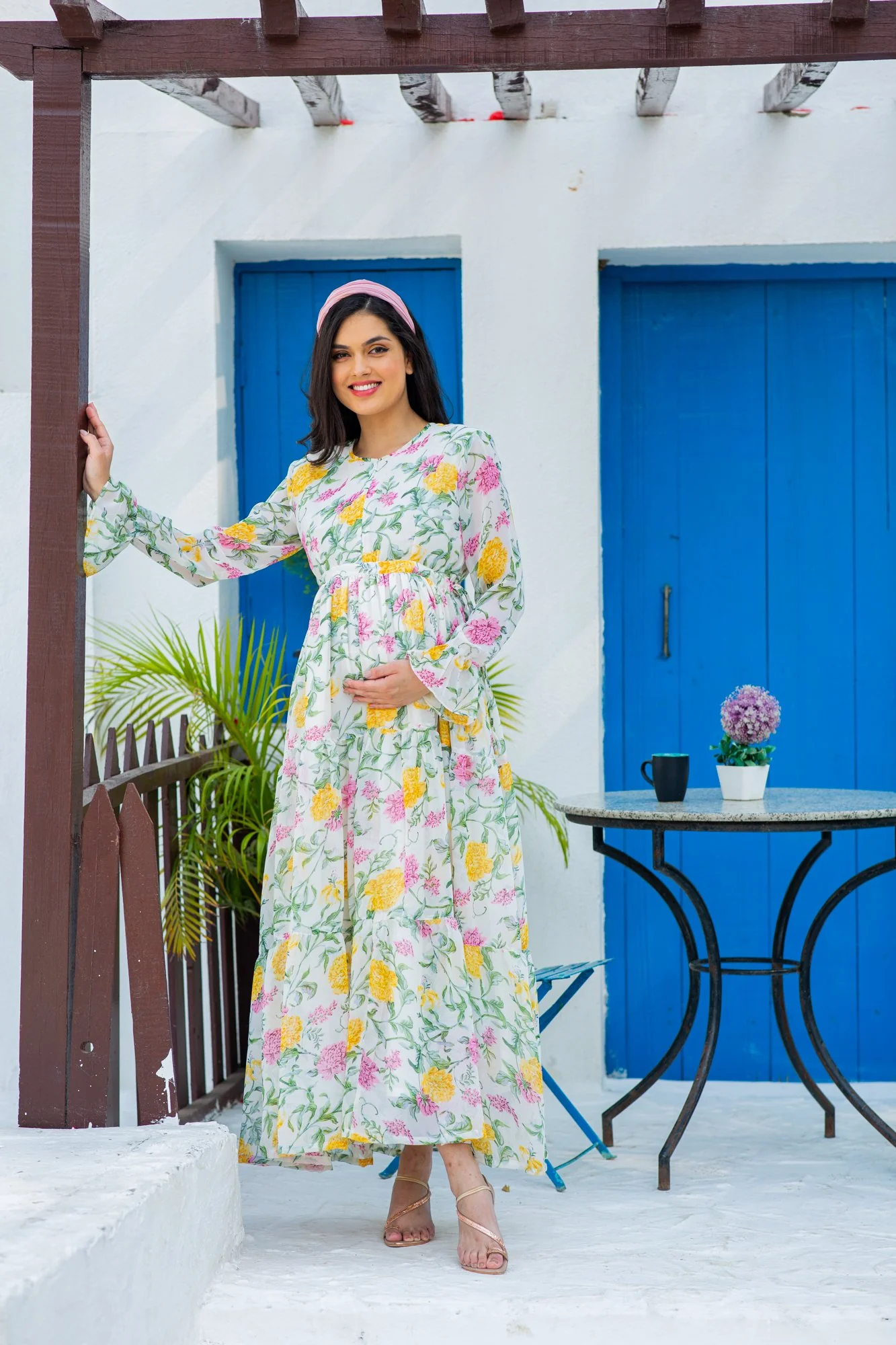 Snowy Blossom Maternity & Nursing Layer Dress - Chenance