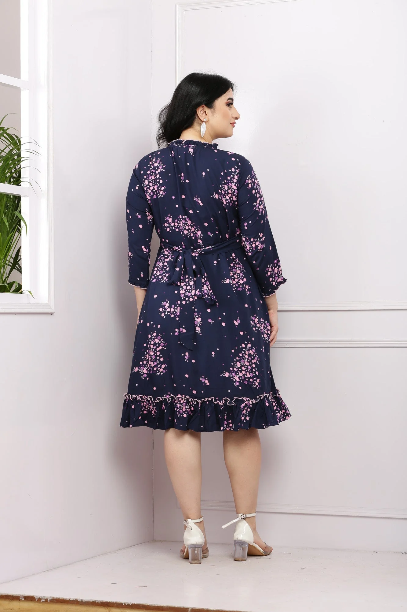Charming Midnight Blossom Maternity & Nursing Frill Dress - Chenance