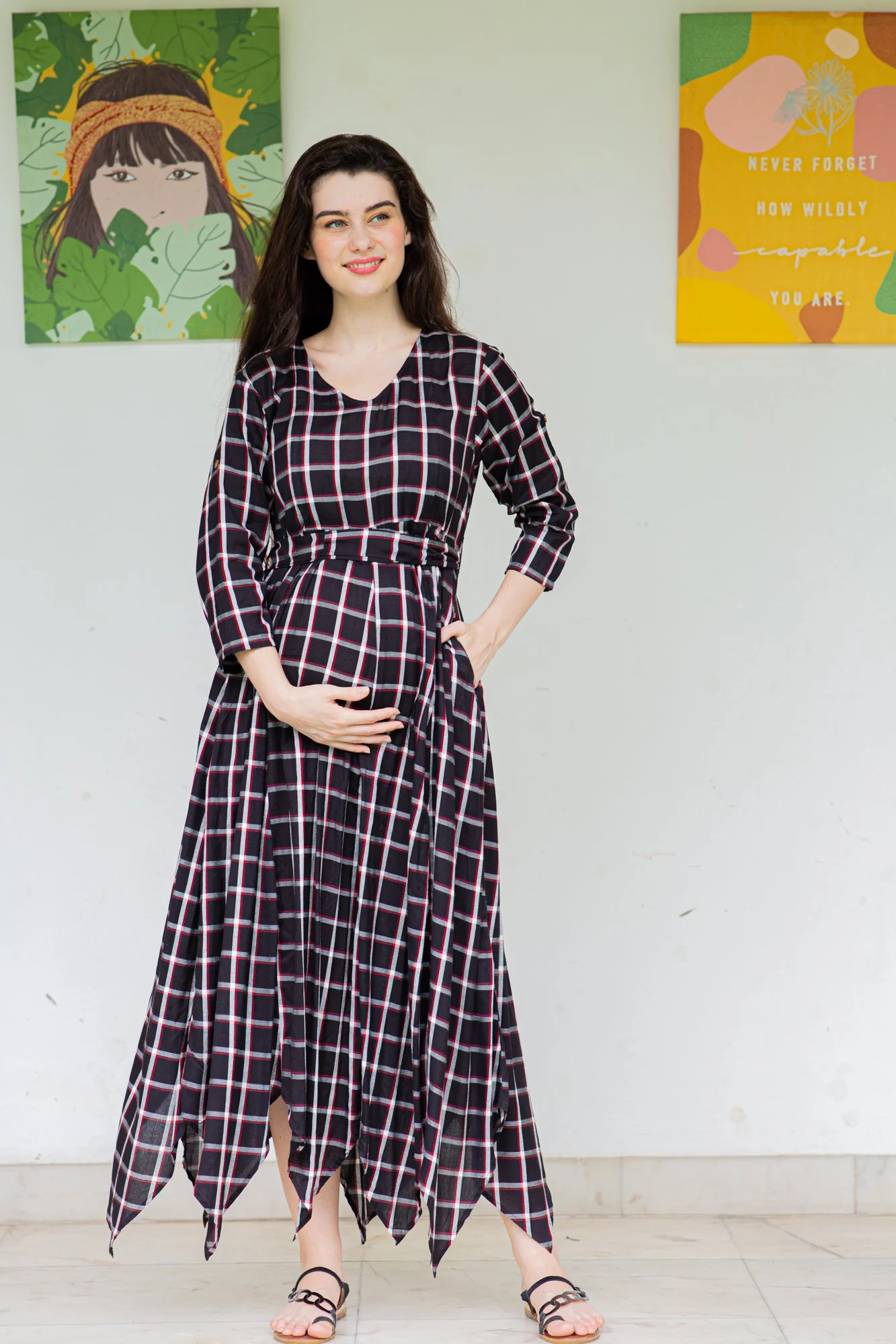 Victorian Plaid Maternity & Nursing Maxi - Chenance