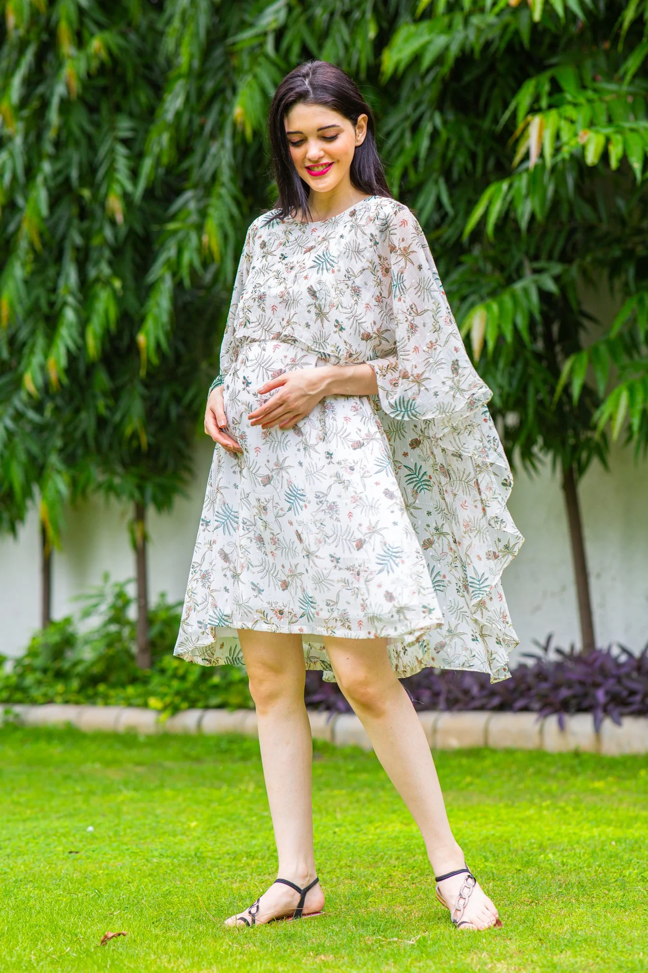 Angelic Leafy Maternity & Nursing Flap Dress - Chenance