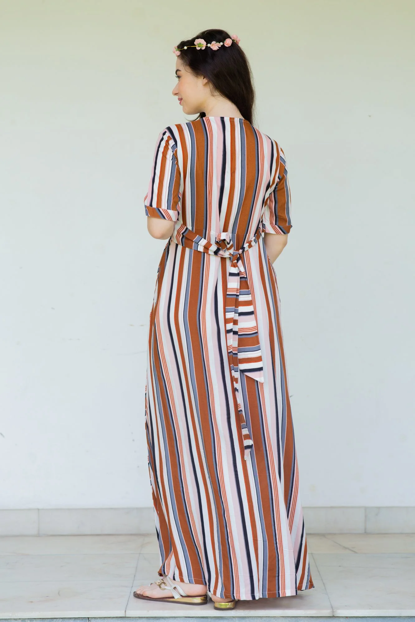 Rainbow Striped Maternity & Nursing Wrap Dress - Chenance