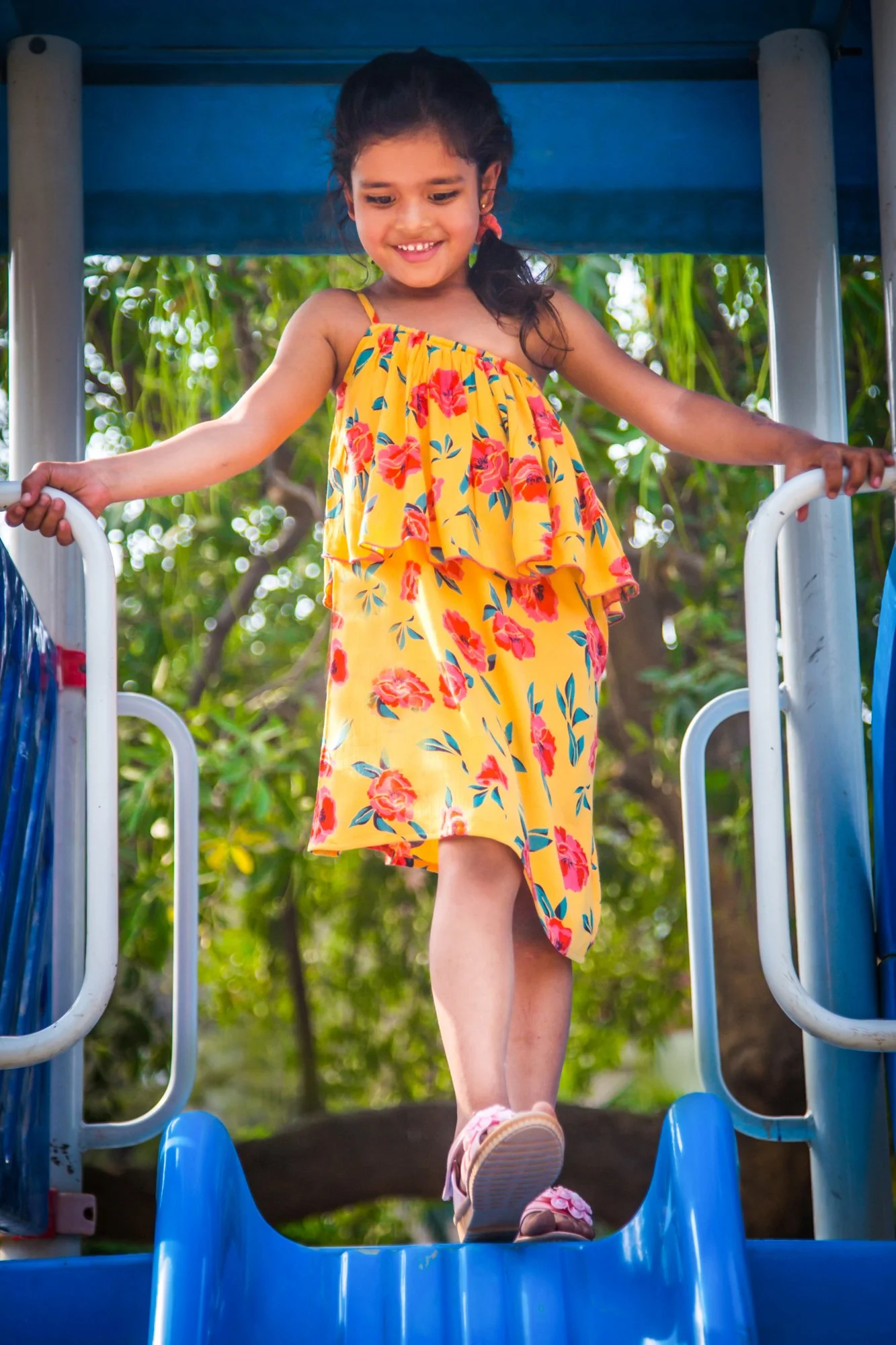 One Shoulder Marigold Floral Dress (1 year to 8 years) - Chenance