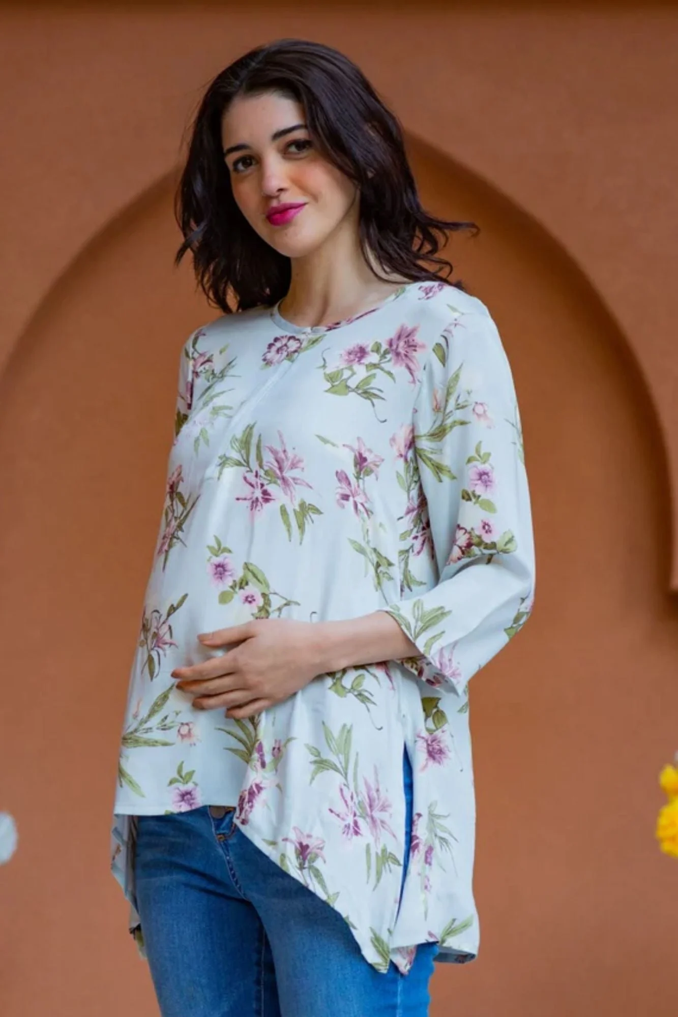 Mint Floral Viscose Maternity & Nursing Top - Chenance
