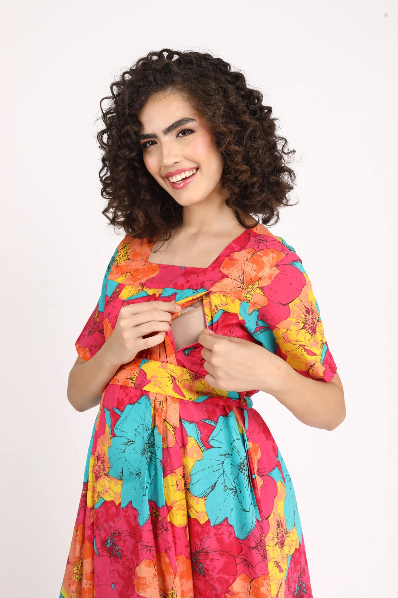 Fuchsia Maternity And Nursing Maxi Dress (100% Cotton) - Chenance