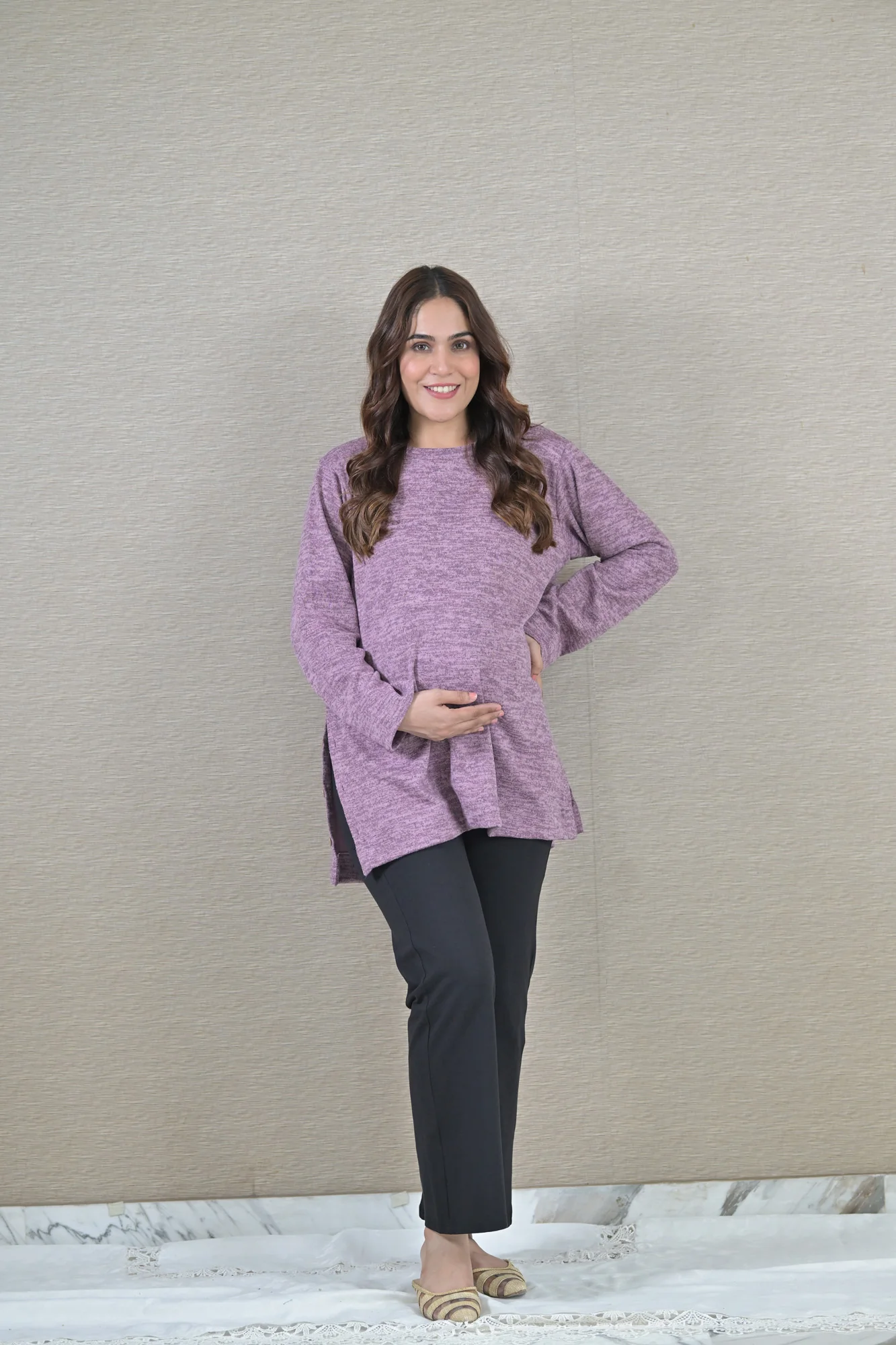Mauve Maternity & Nursing Side-Slit Sweater Winter Top - Chenance