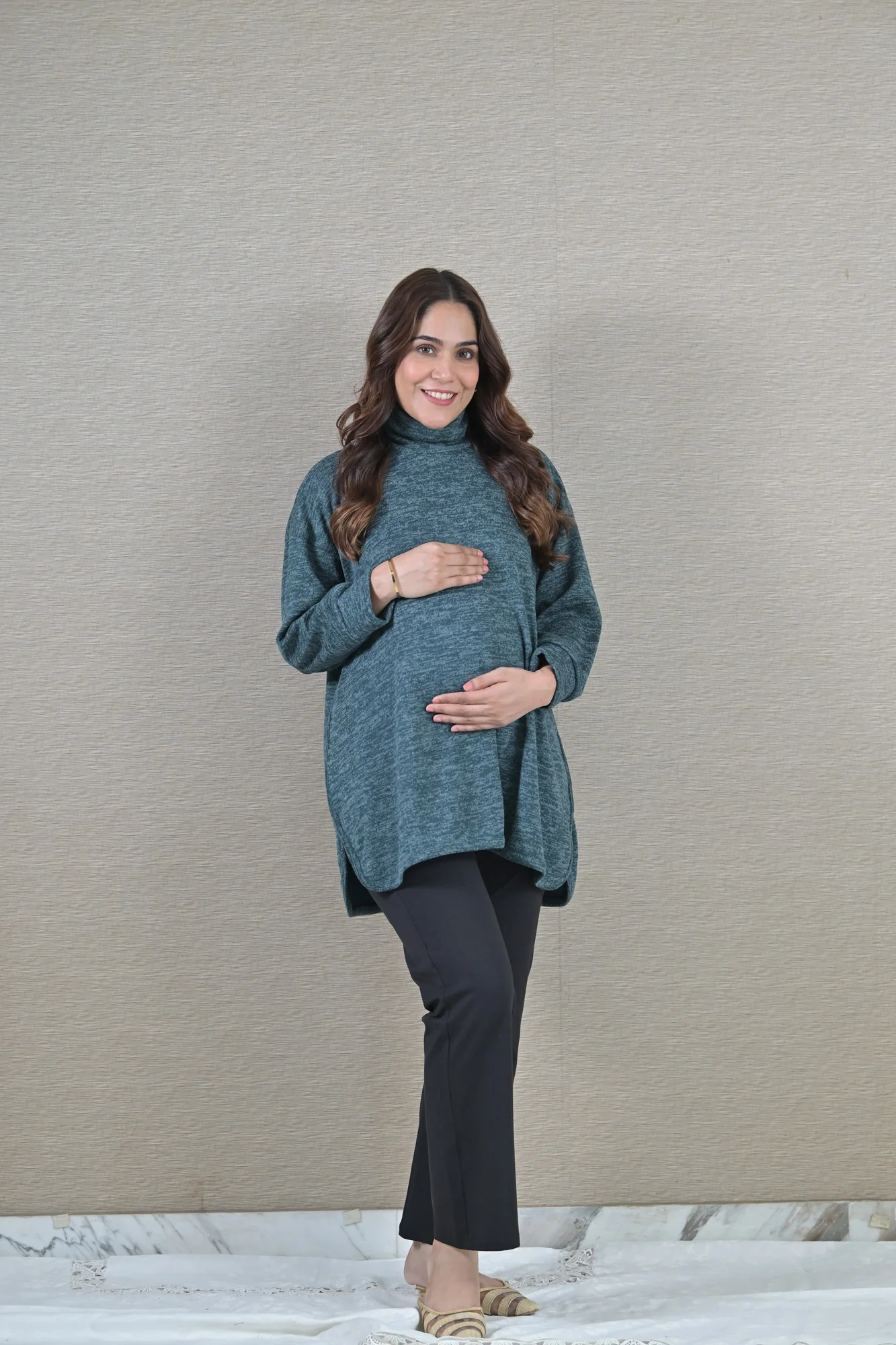 Arabian Green Maternity & Nursing Side-Slit Sweater Winter Top - Chenance