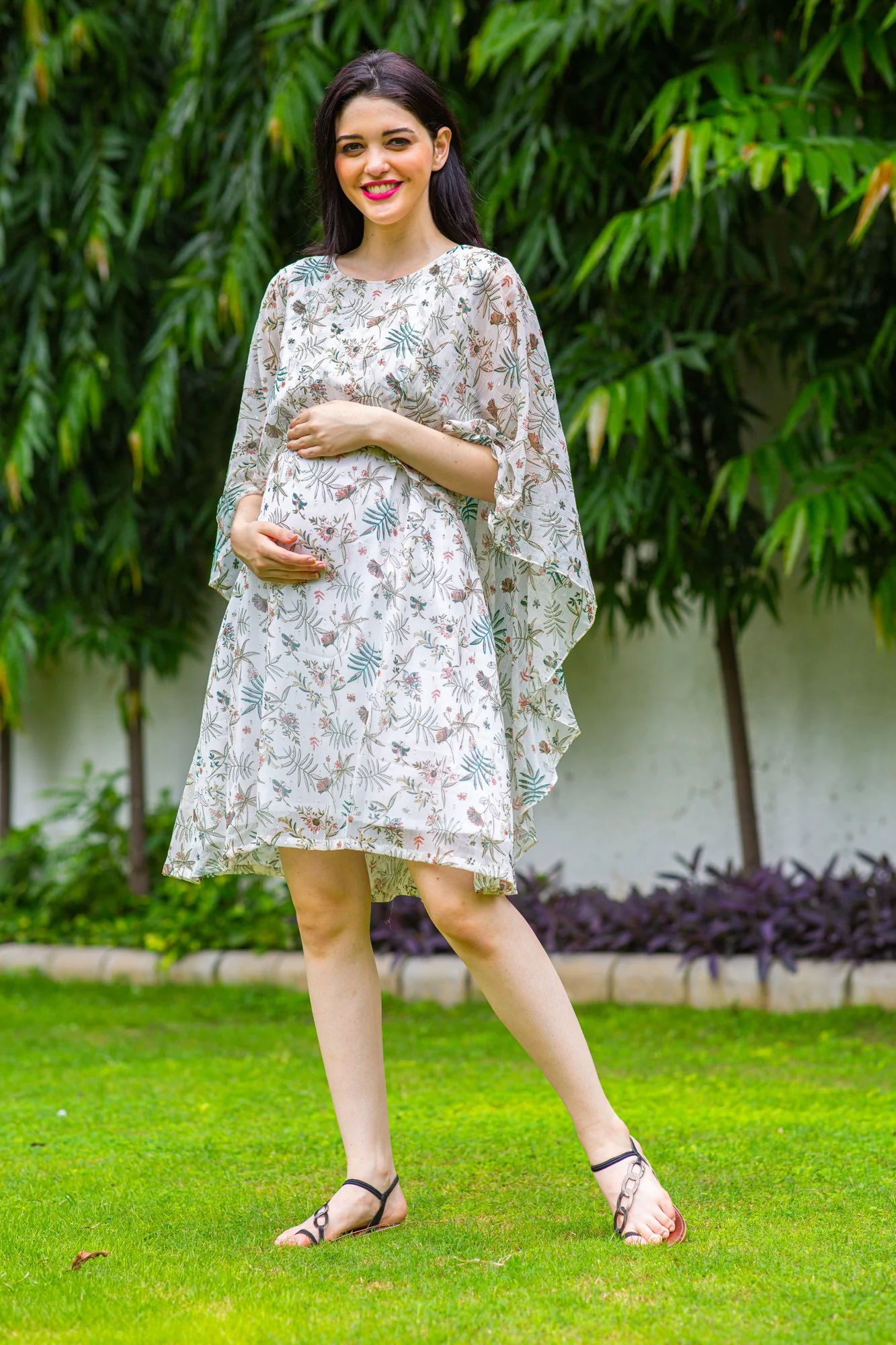 Angelic Leafy Maternity & Nursing Flap Dress - Chenance
