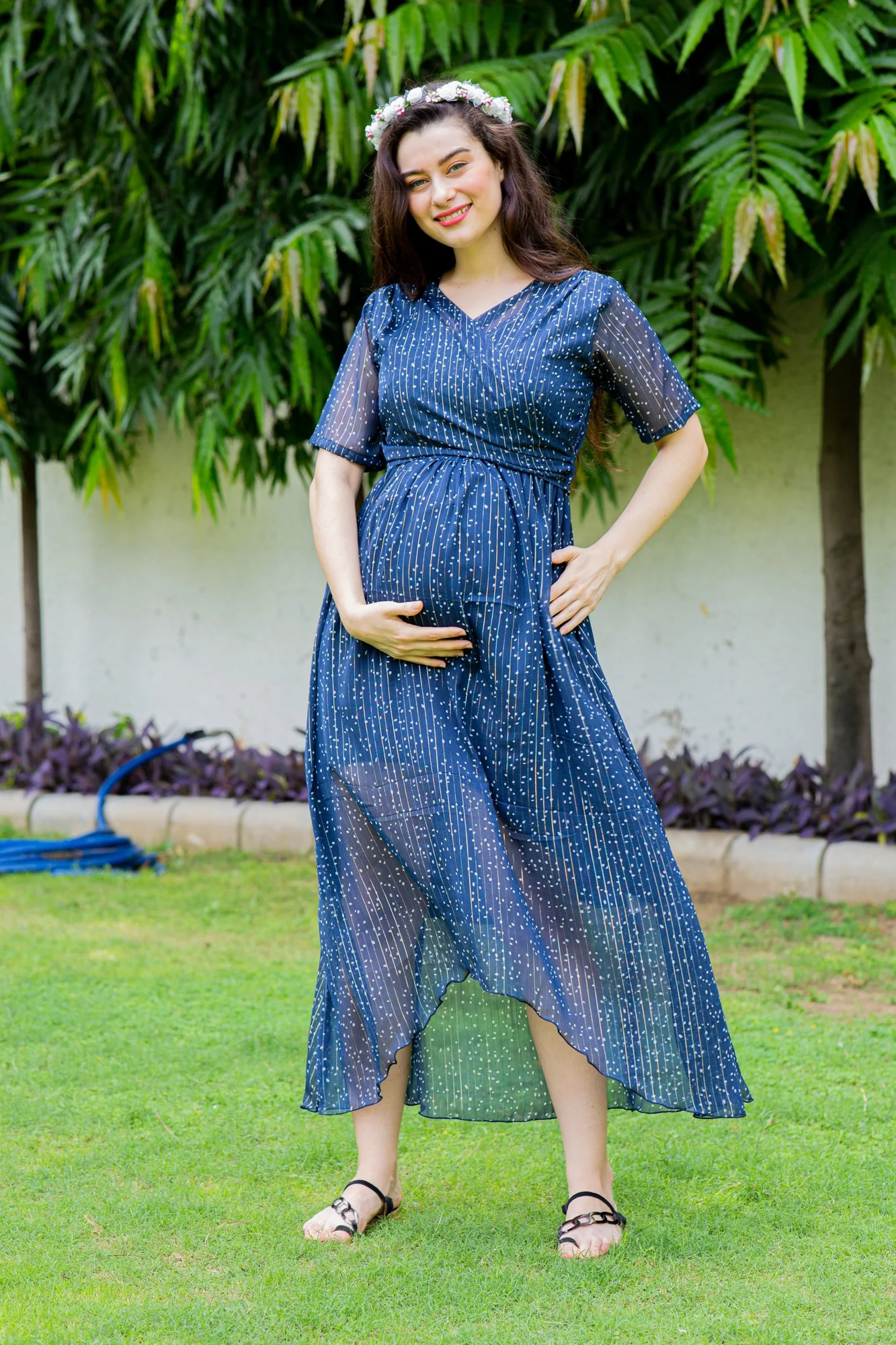 Starry Midnight Maternity & Nursing Hi-Low Wrap Dress - Chenance