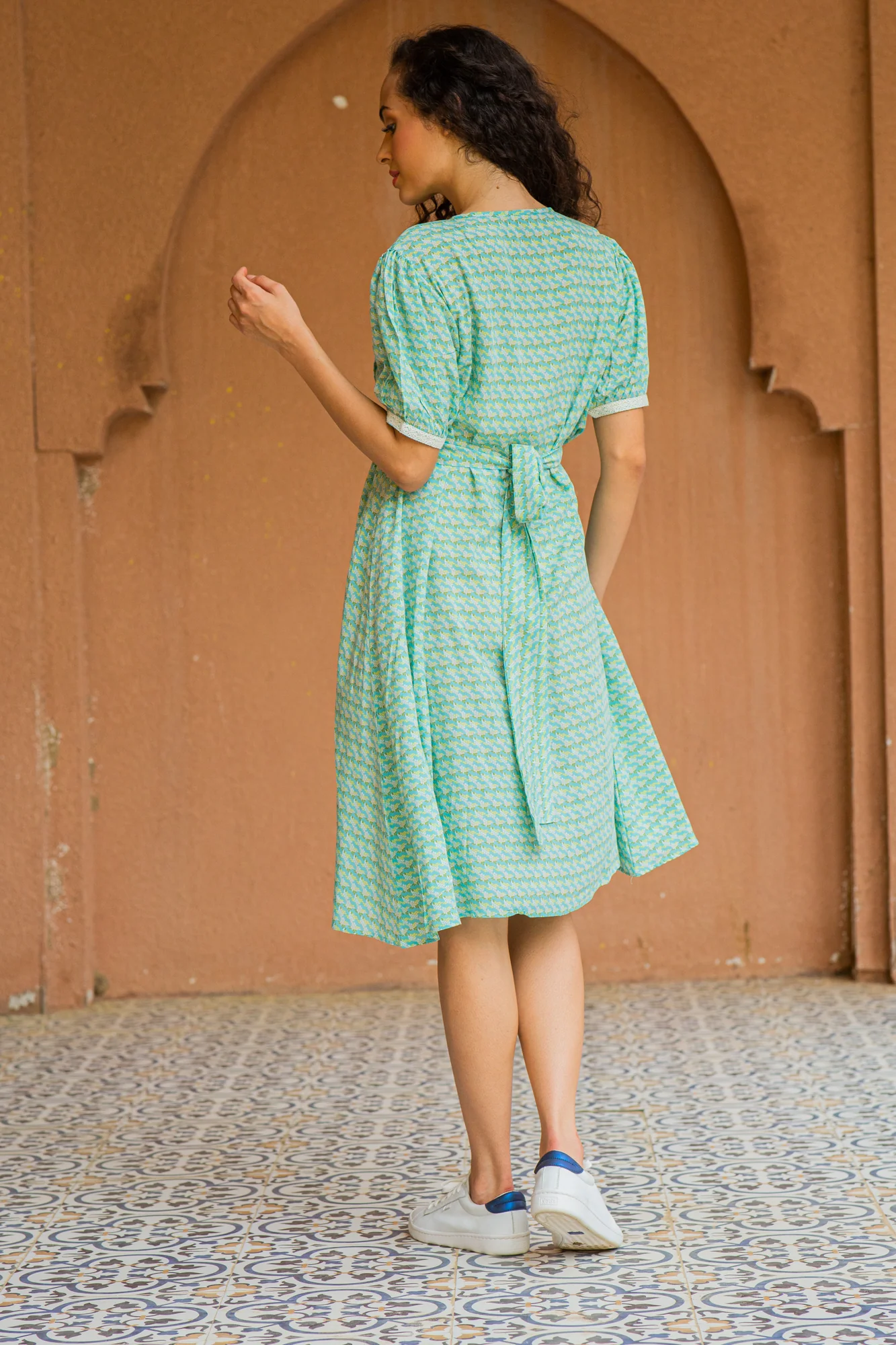 Pistachio Floral Maternity & Nursing Pintucks Knee Dress - Chenance