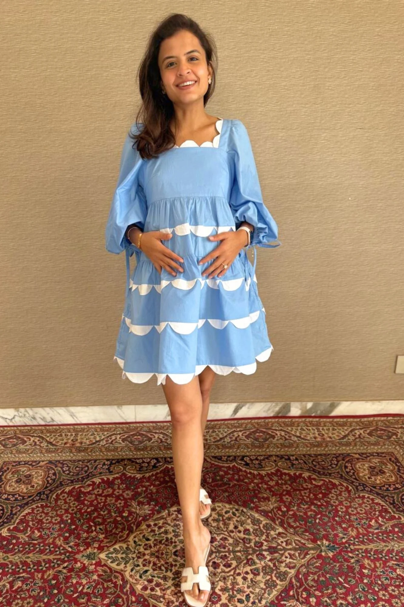 Luxe Graceful Blue Maternity Dress (100% Cotton) - Chenance