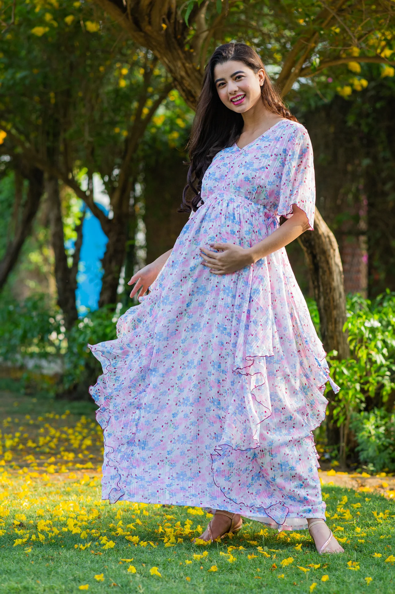 Luxe Soothing Light Pink Maternity & Nursing Flow Dress - Chenance