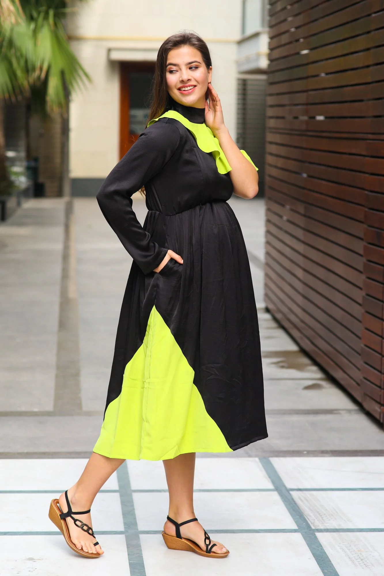 Jade Lime Neck Tie Maternity & Nursing Dress - Chenance
