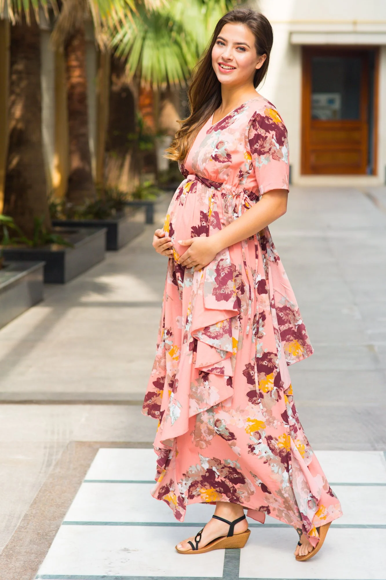 Luxe Peach Rouge Maternity Flow Dress - Chenance