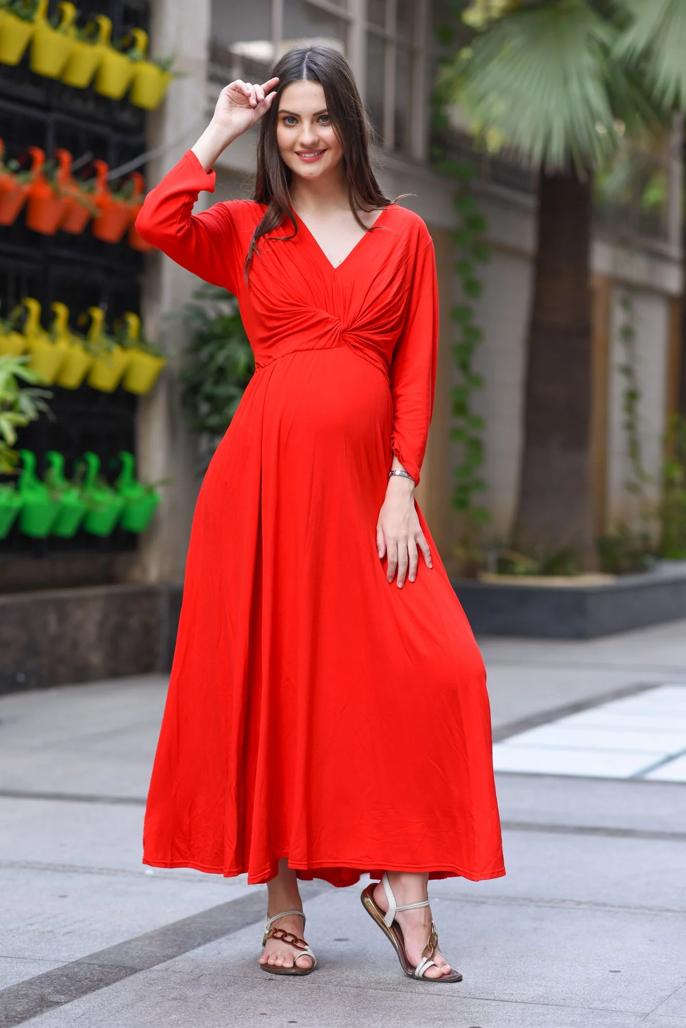 Candy Carnation Front Knot Lycra Maternity Dress - Chenance