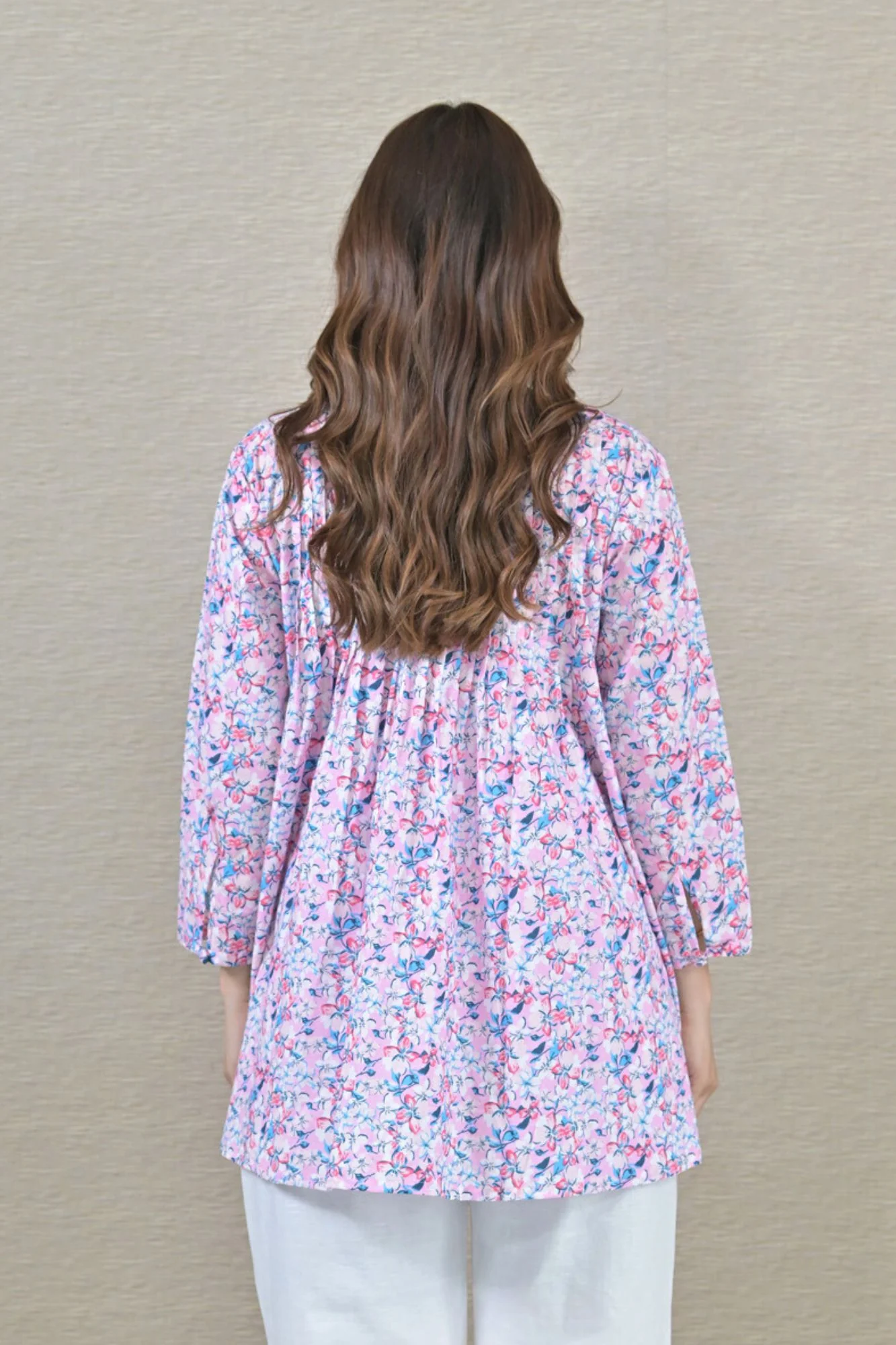 Pink Floral Maternity & Nursing Pintucks Top (100% Cotton) - Chenance