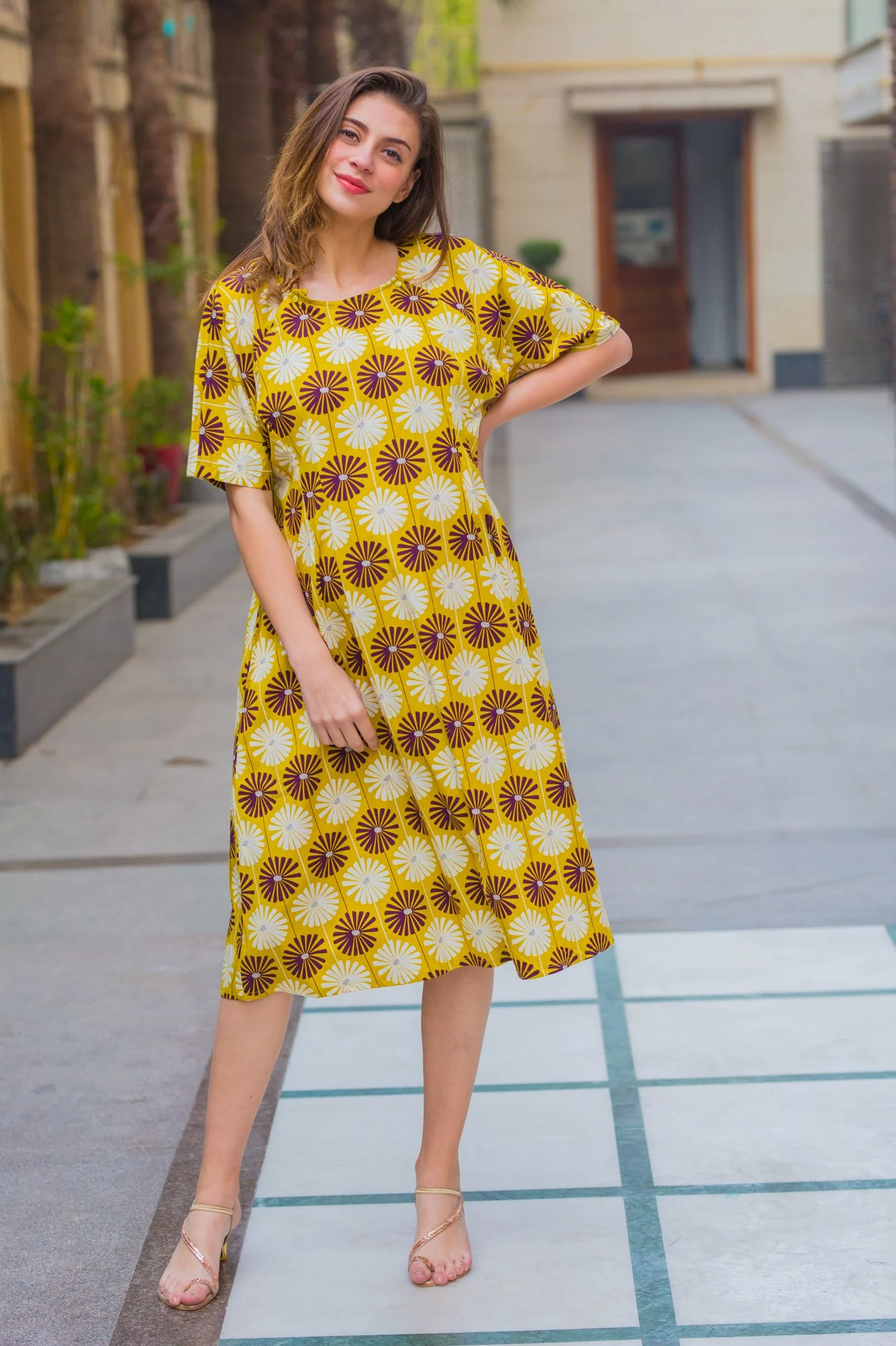 Marigold Shoulder Snap Maternity & Nursing Dress - Chenance