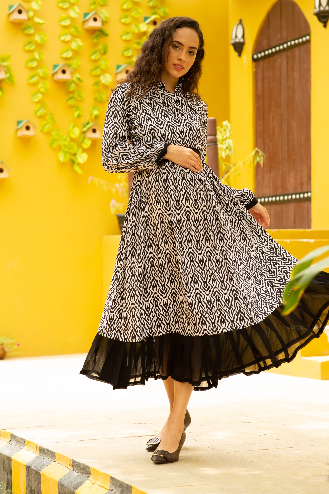 Premium Ebony Abstract Maternity & Nursing Wrap Dress - Chenance