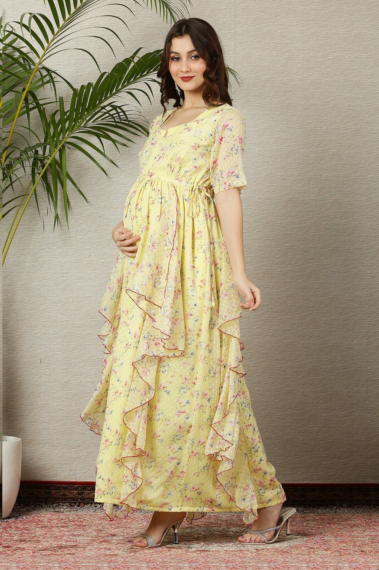 Calm Lemony Floral Maternity Flow Dress - Chenance