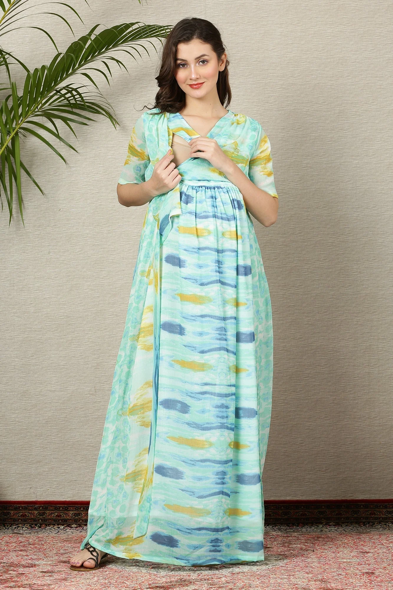 Pretty Aqua Green Maternity & Nursing Wrap Dress - Chenance