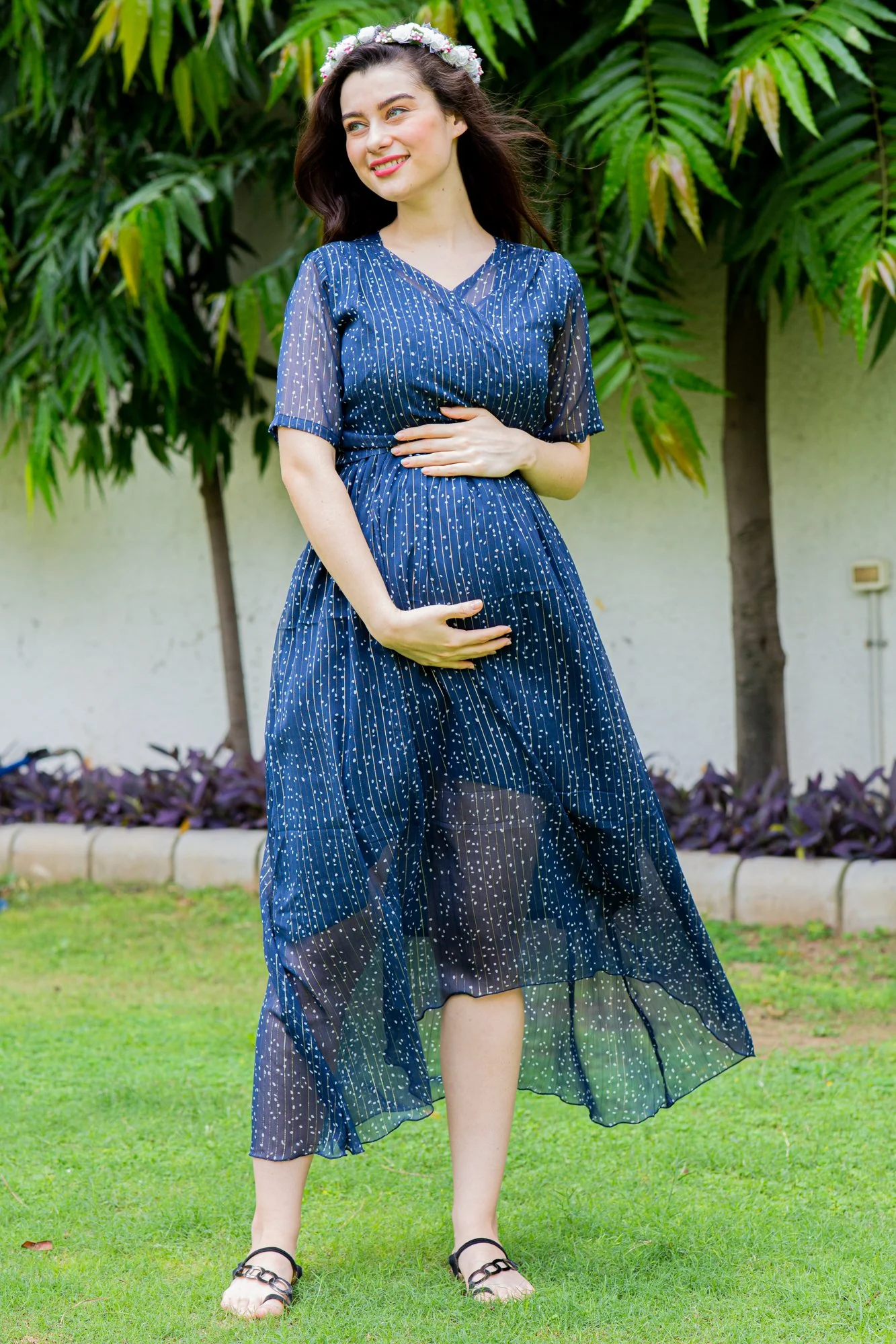 Starry Midnight Maternity & Nursing Hi-Low Wrap Dress - Chenance