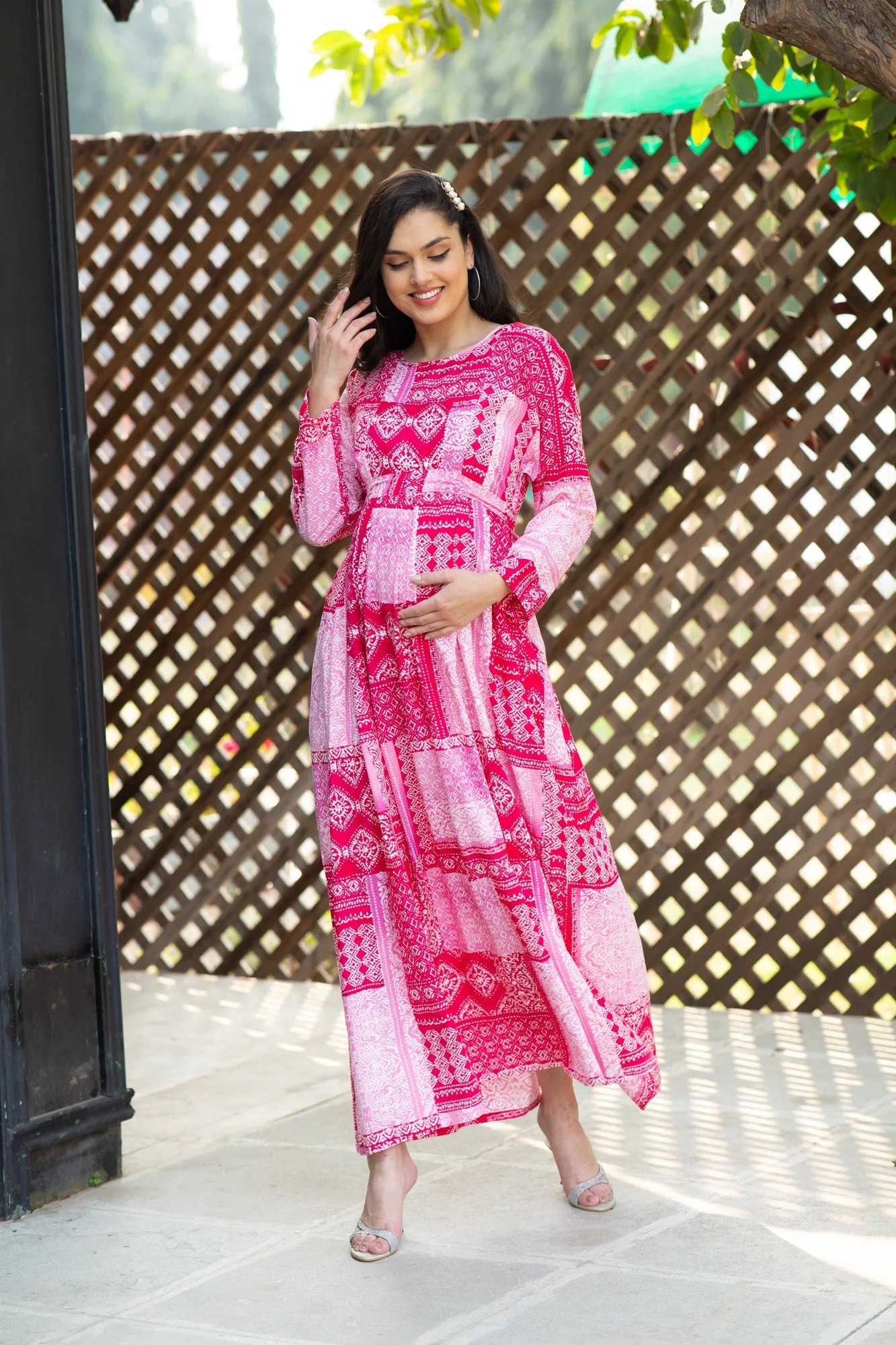 Paradise French Rose Concealed Zip Maternity & Nursing Maxi - Chenance