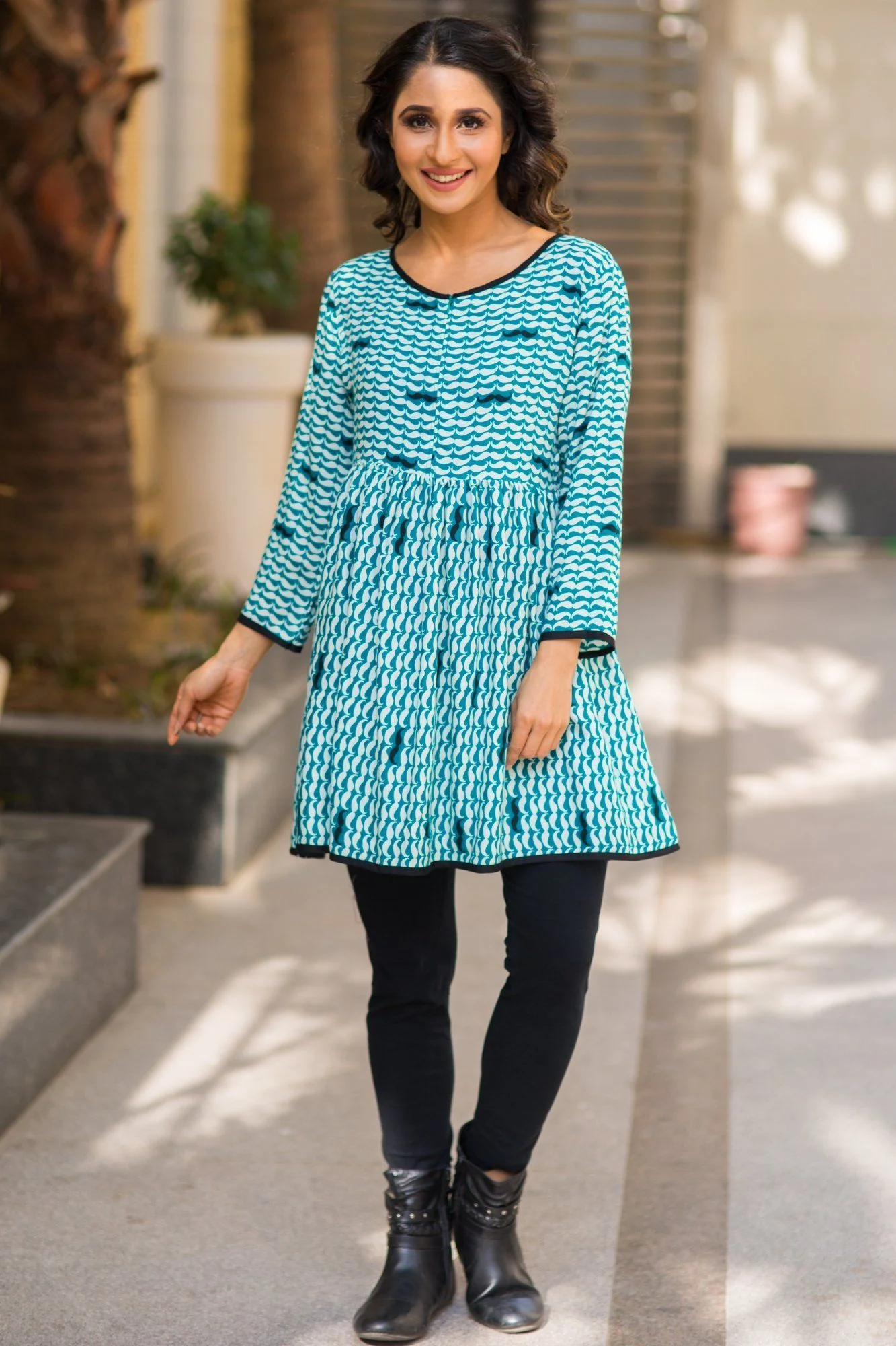 Quirky Green Moustache Print Maternity & Nursing Top - Chenance