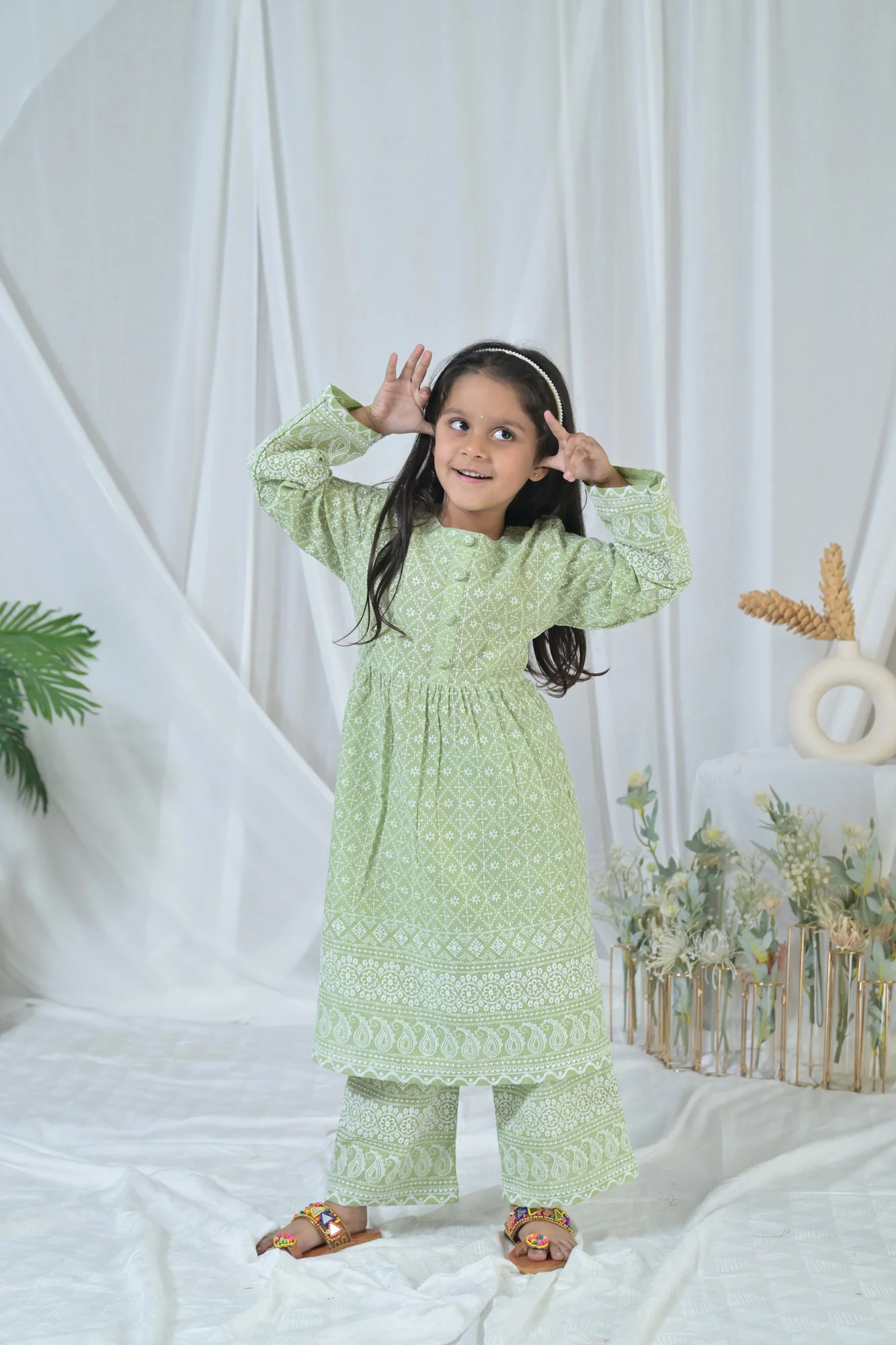 Winsome Olive Green Kurta Set (2pc) (0-12 Yrs) - Chenance