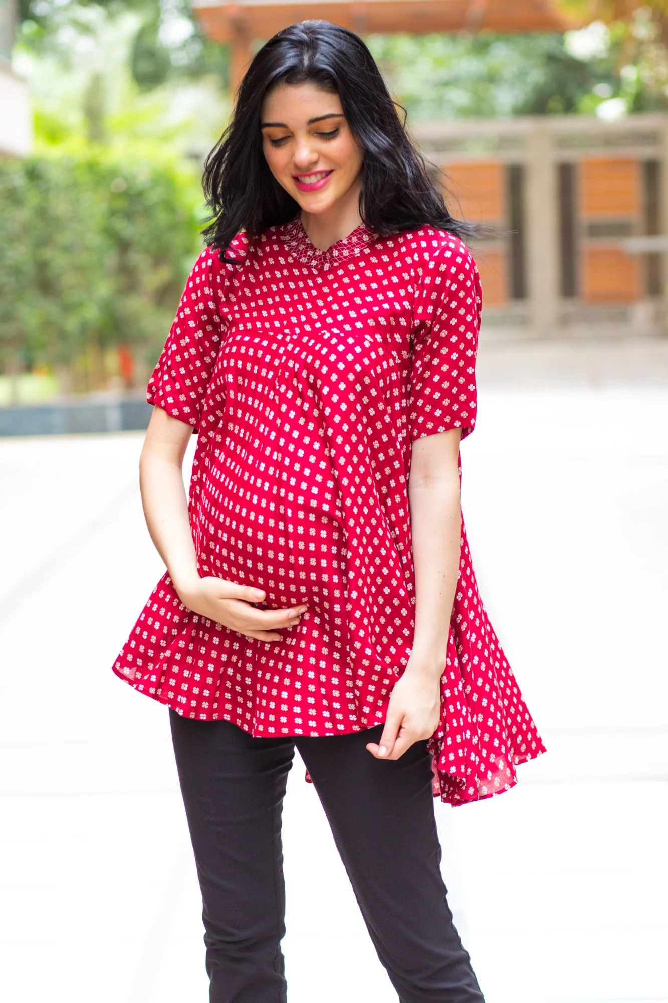 Maroon Geo Flowing Maternity & Nursing Top - Chenance