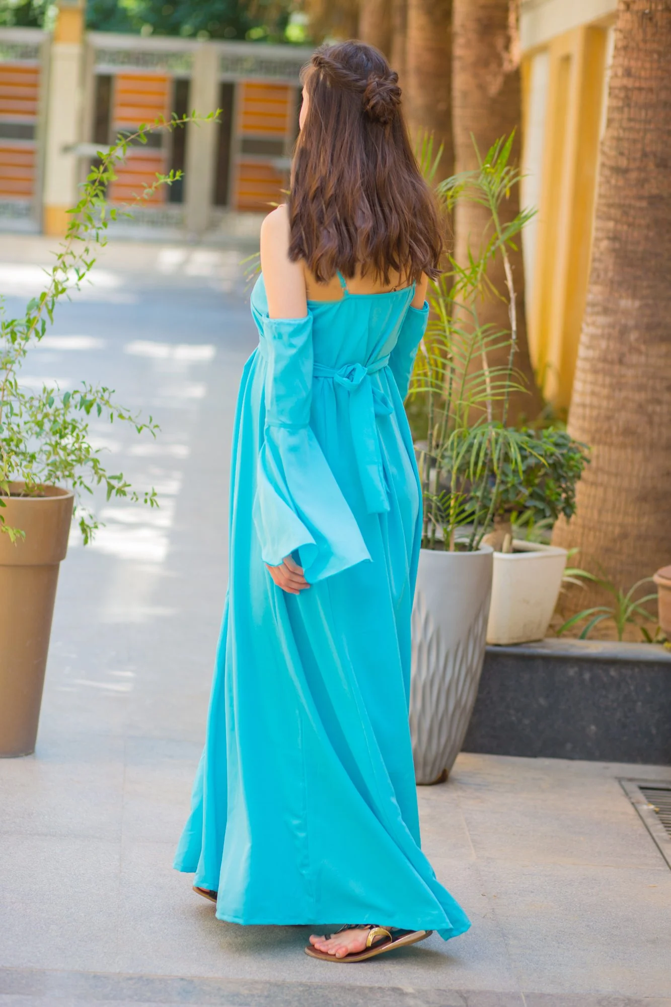 Luxury Sky Blue Cold Shoulder Maternity Gown - Chenance
