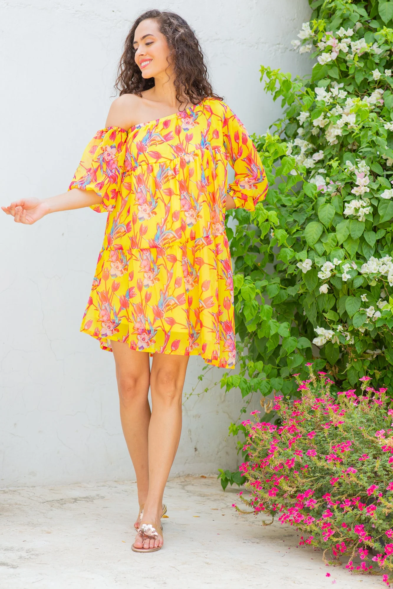 Vivacious Daisy Yellow Maternity & Nursing One-Shoulder Knee Dress - Chenance