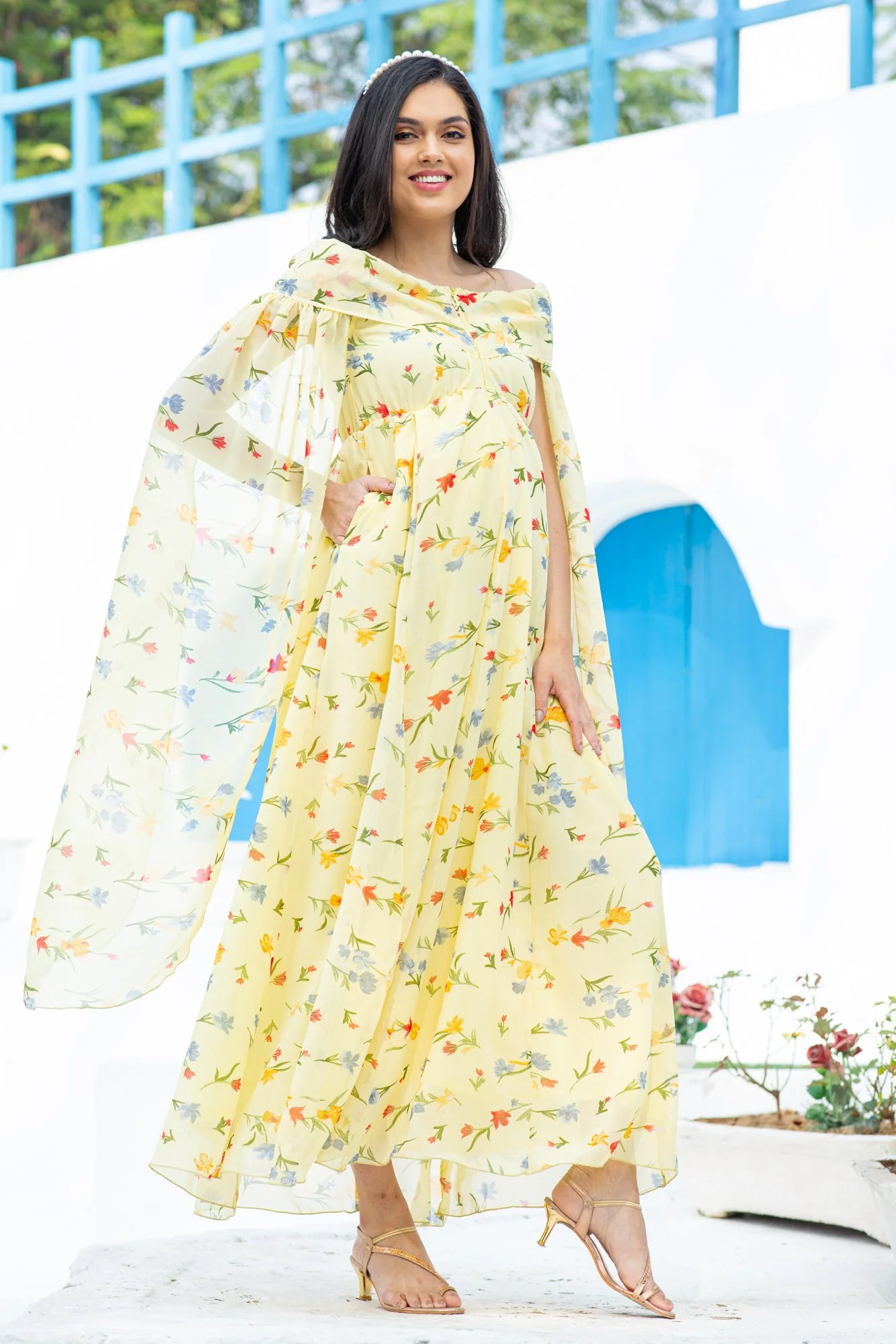 Luxe Pastel Yellow Flying Sleeves Maternity & Nursing Dress - Chenance