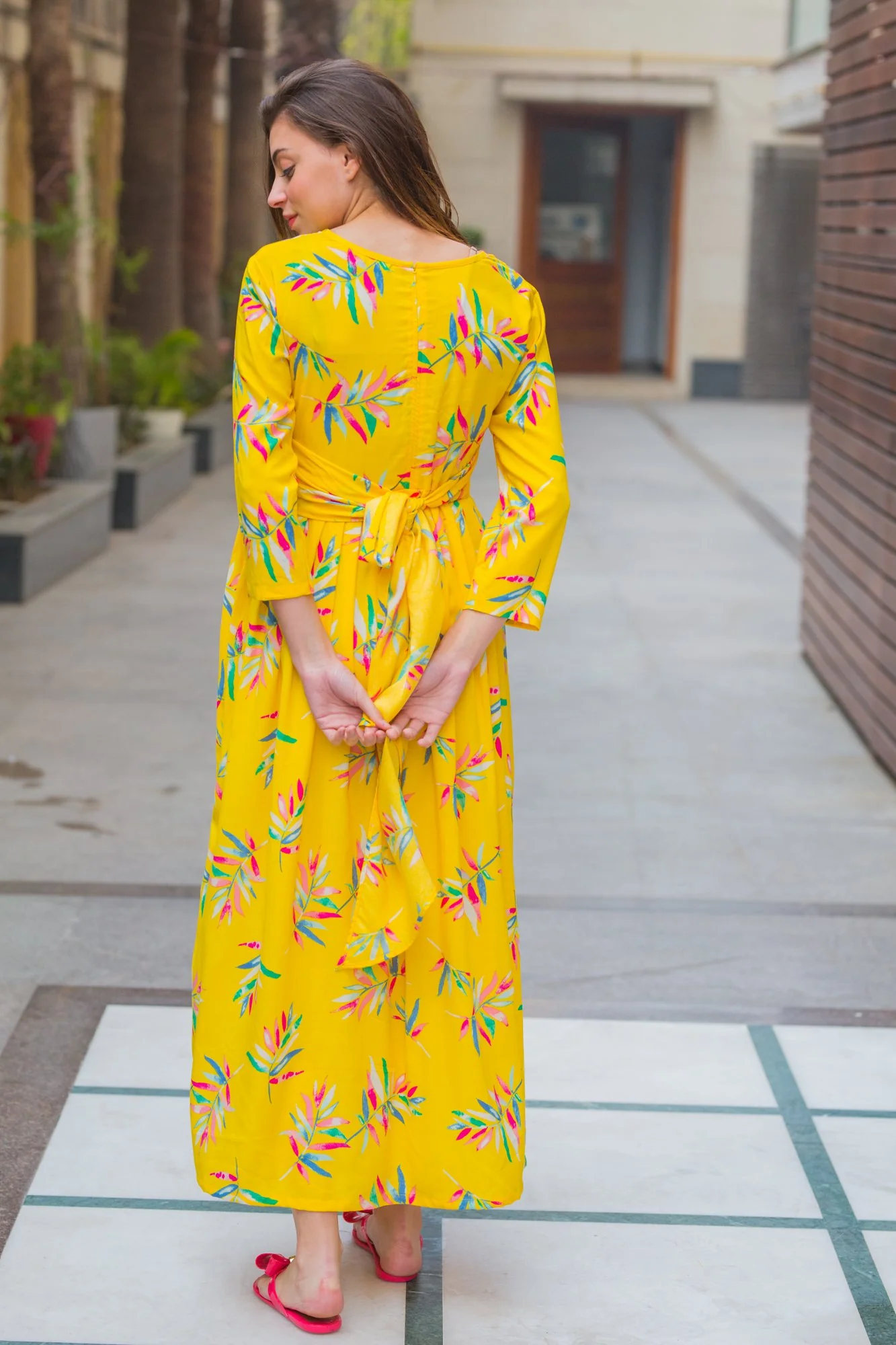 Daffodil Floral Maternity Knot Dress - Chenance