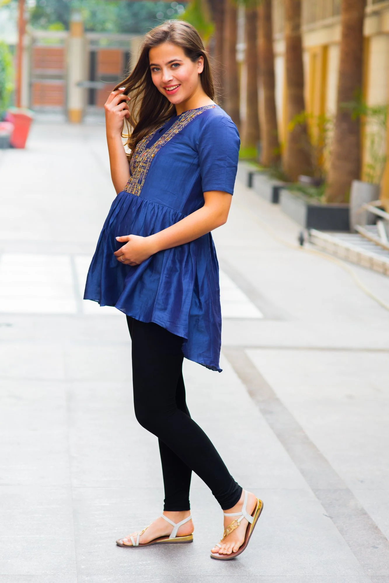 Premium Blue Embroidered Nursing Top - Chenance