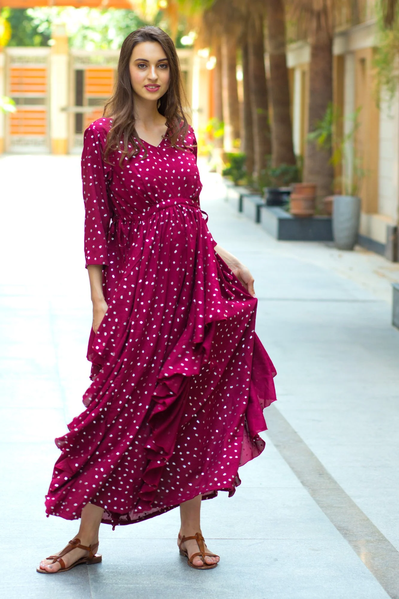 Burgundy Silver Embellished Maternity Flow Dress - Chenance