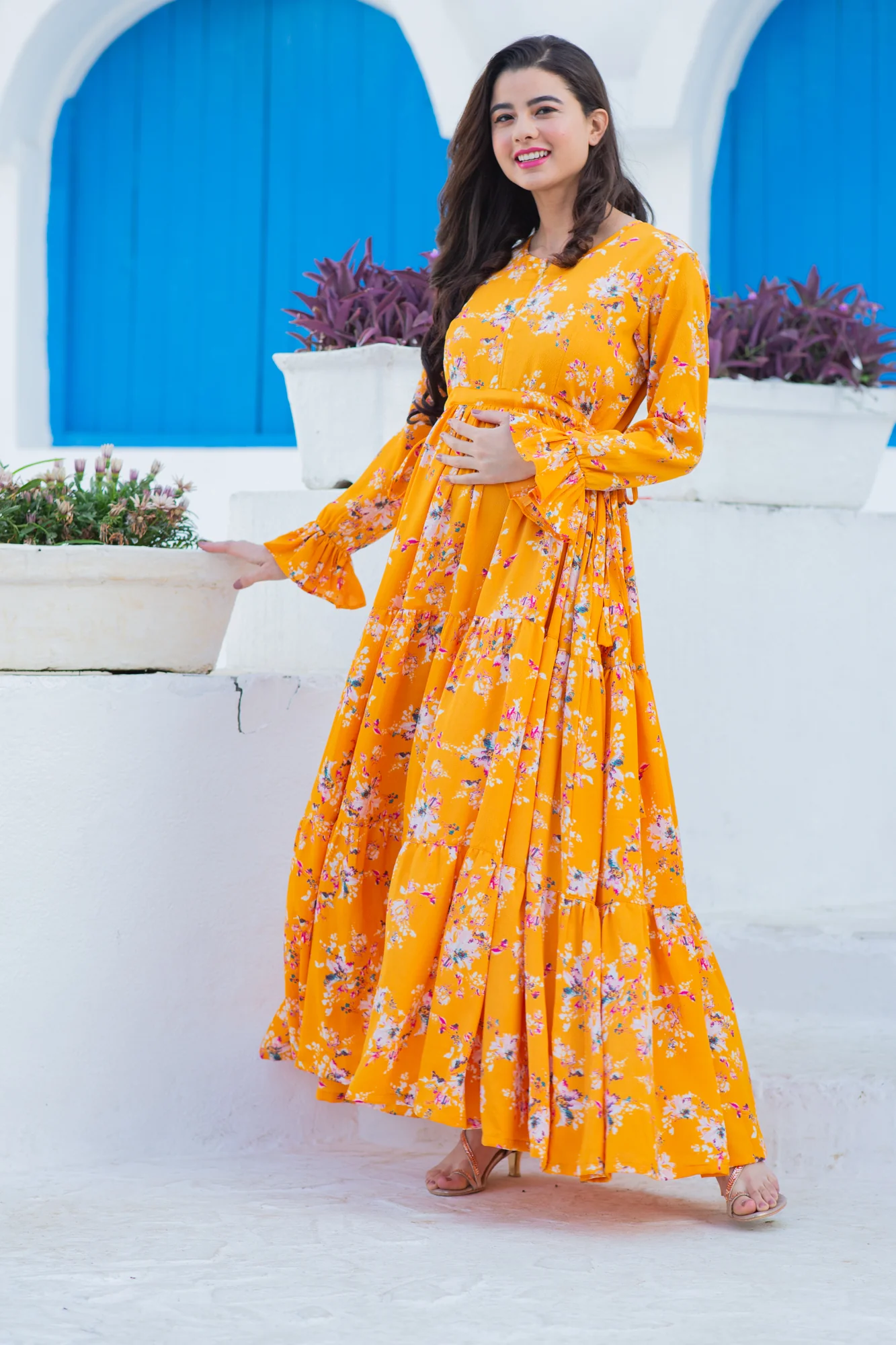 Flowy Sunshine Floral Maternity & Nursing Layer Dress - Chenance