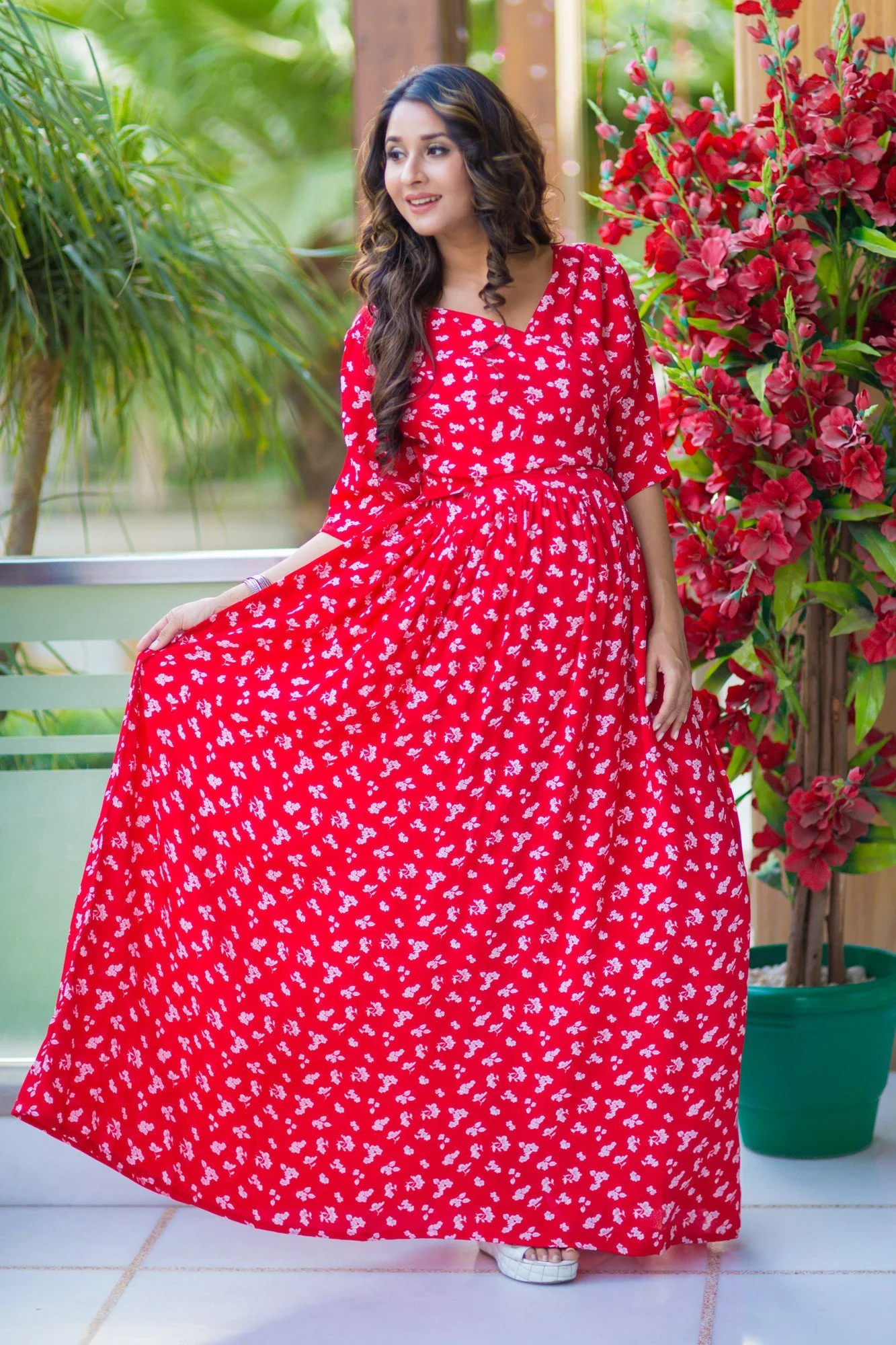 SO - Chic Red Floral Maternity & Nursing Wrap Dress-Pay - Chenance