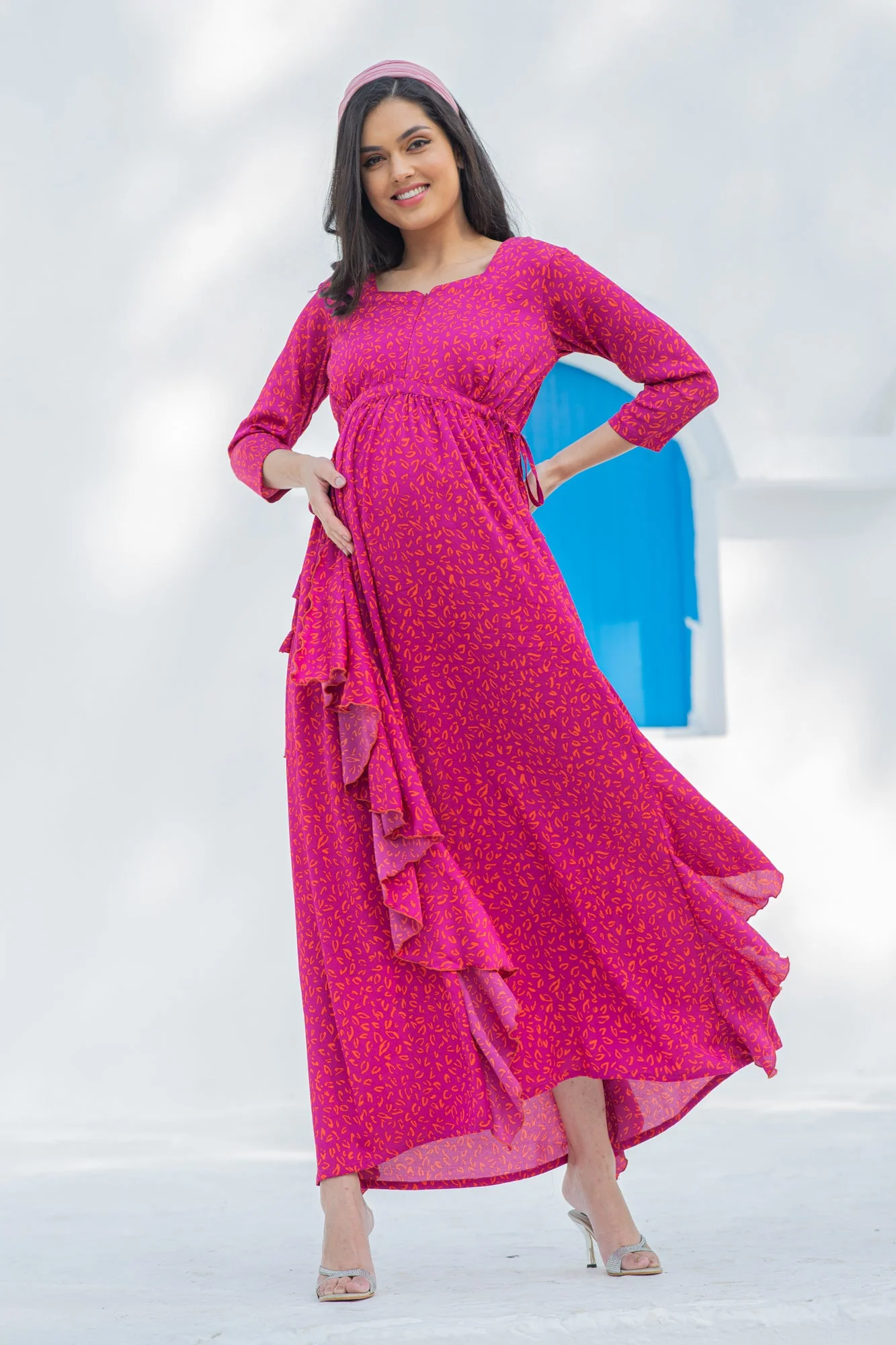 Paradise Fuschia Maternity & Nursing Flow Dress - Chenance
