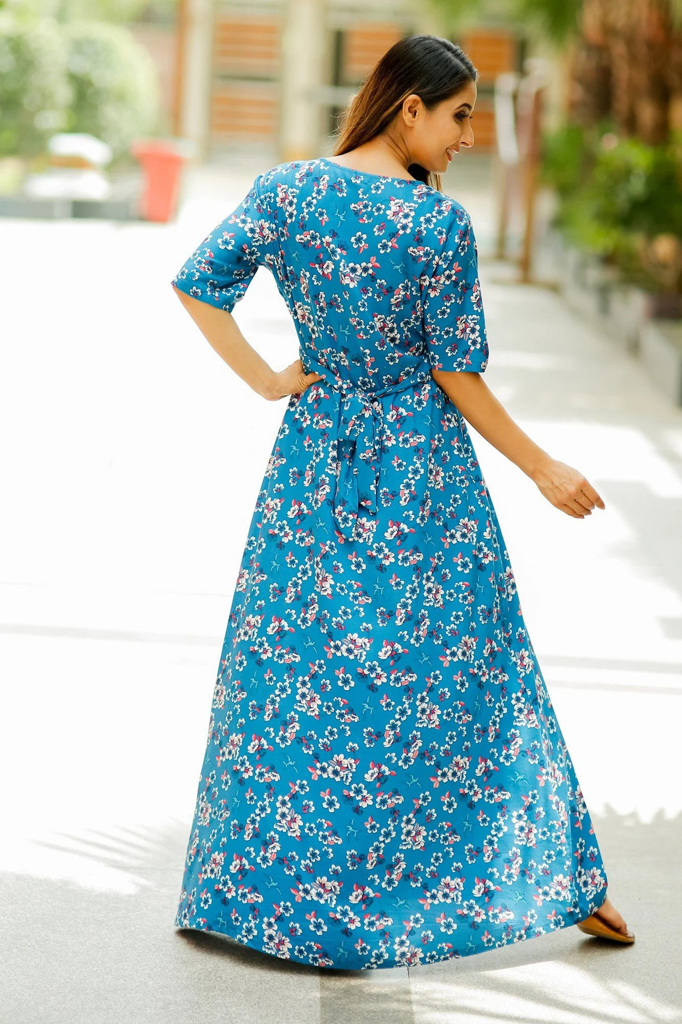 Floral Teal Maternity & Nursing Wrap Dress - Chenance