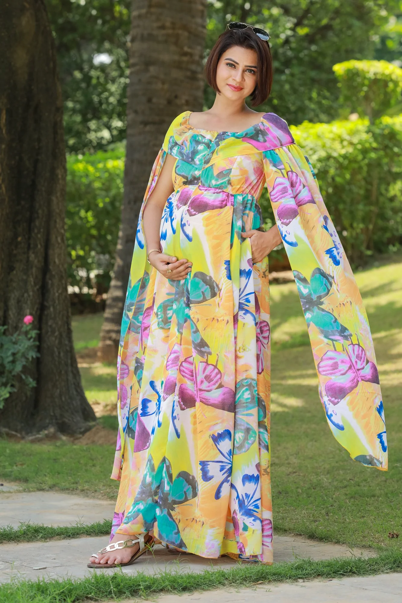 Butterfly Flying Sleeves Maternity & Nursing Dress - Chenance