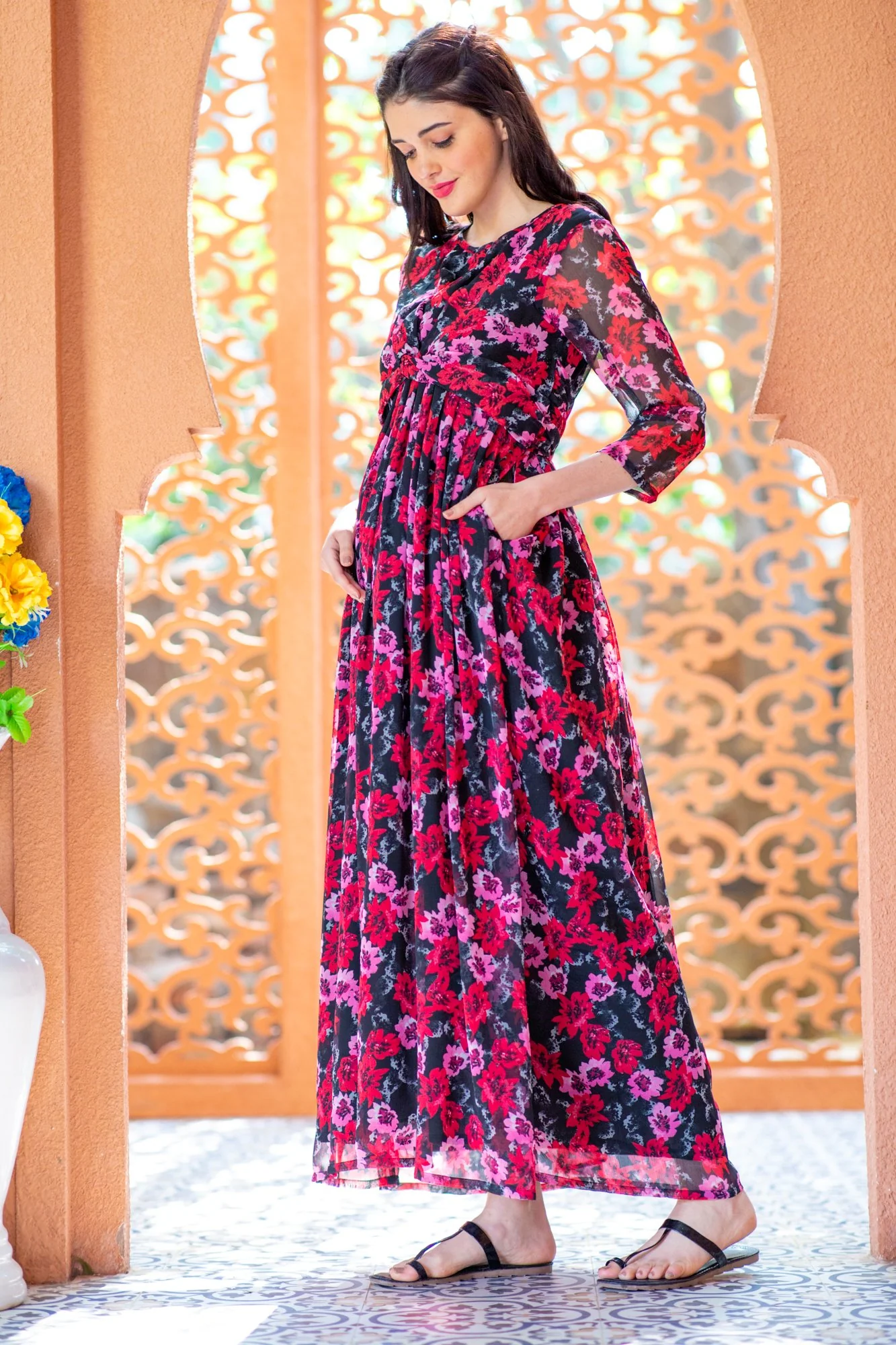 Noir Rose Maternity Knot Dress - Chenance