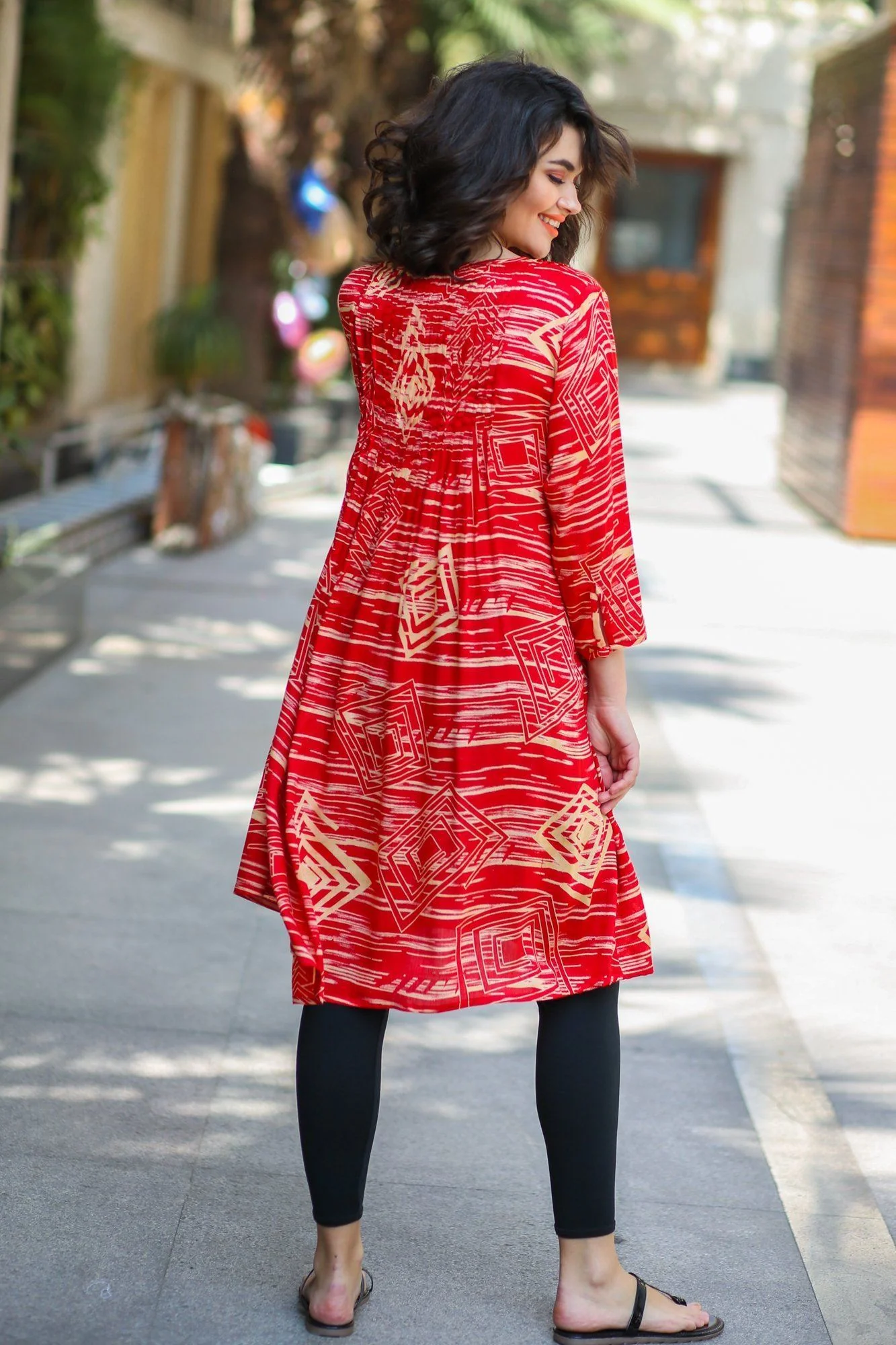Ruby Coral Pleated Maternity Kurta - Chenance