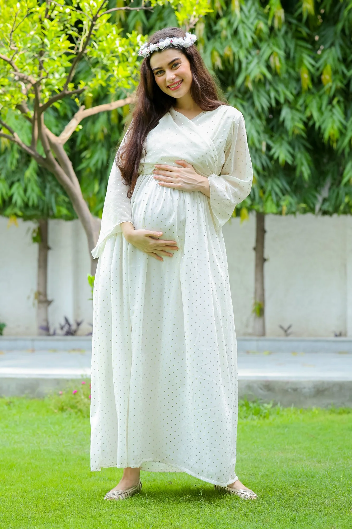 Starry White Maternity & Nursing Wrap Dress - Chenance