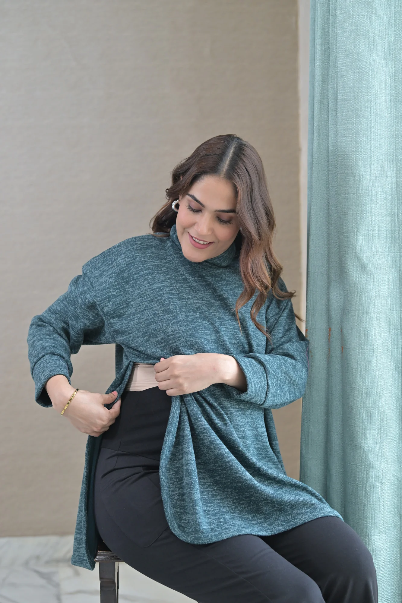 Arabian Green Maternity & Nursing Side-Slit Sweater Winter Top - Chenance