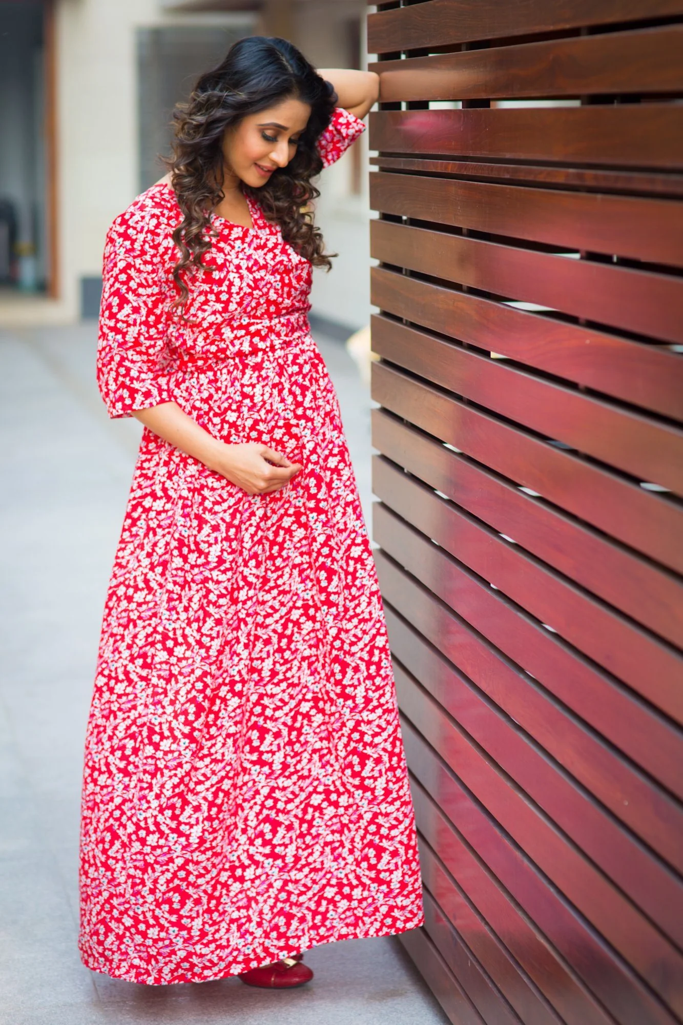 Candy Red Floral Maternity & Nursing Wrap Dress - Chenance