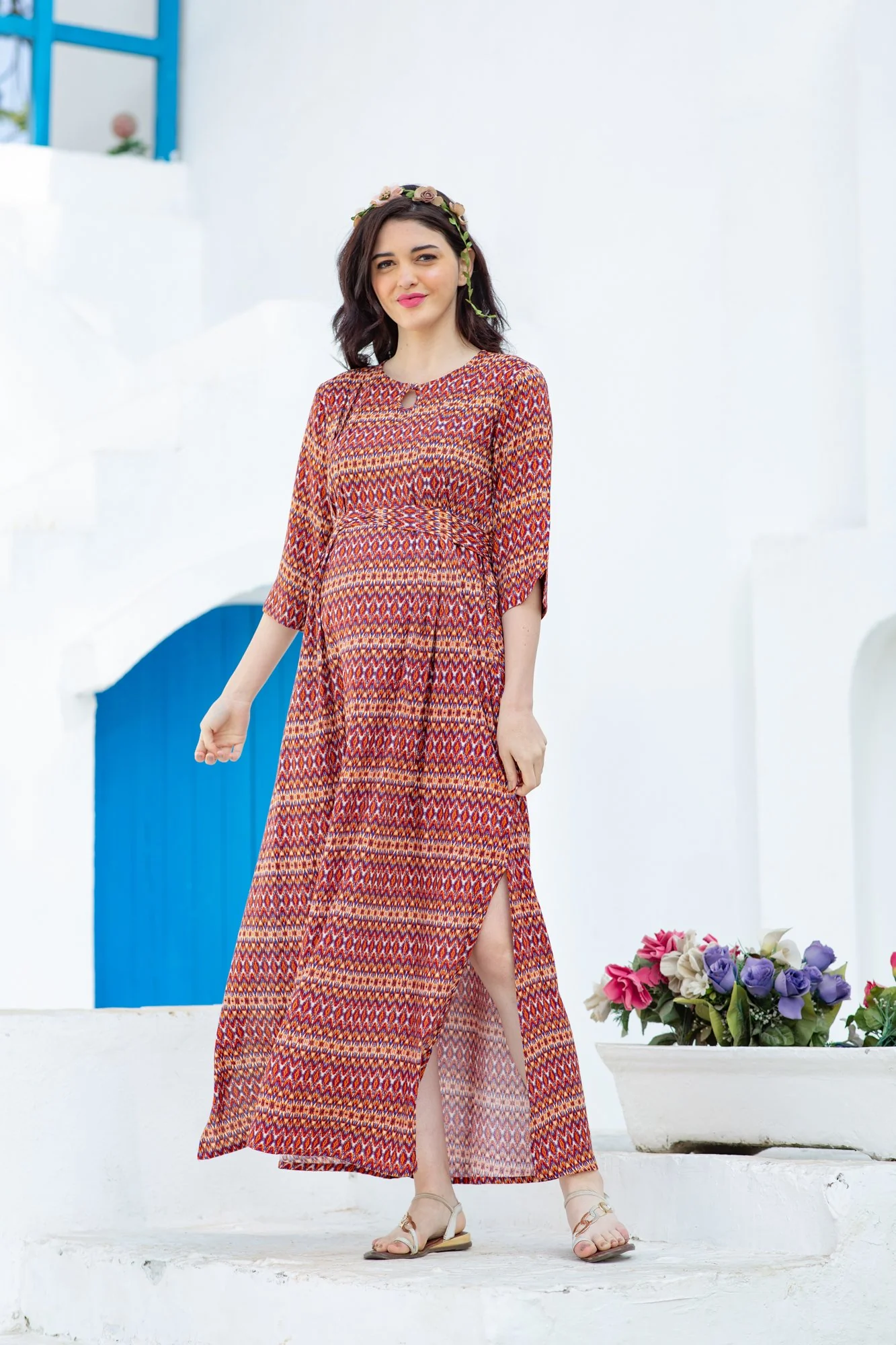 Ombre Stripe  Side Slit Maternity & Feeding Dress - Chenance