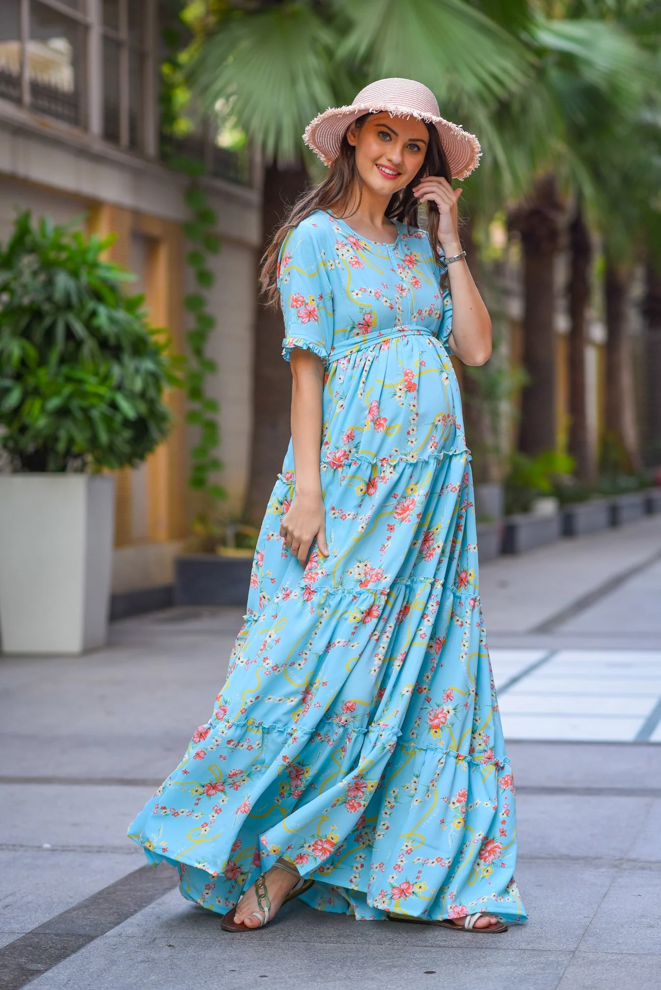 Hawaii Blue Frill Maternity & Nursing Dress - Chenance