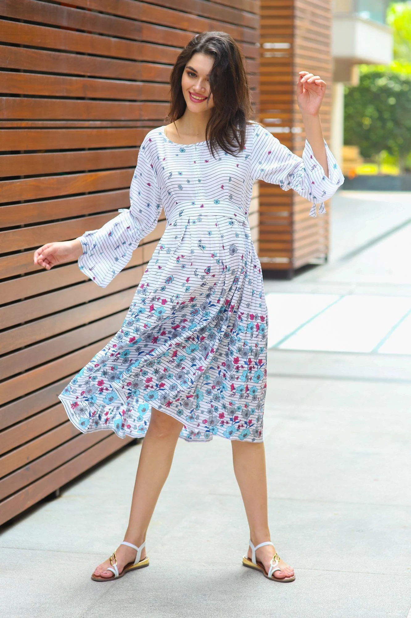 Angelic White Floral Tie Maternity & Nursing Dress - Chenance