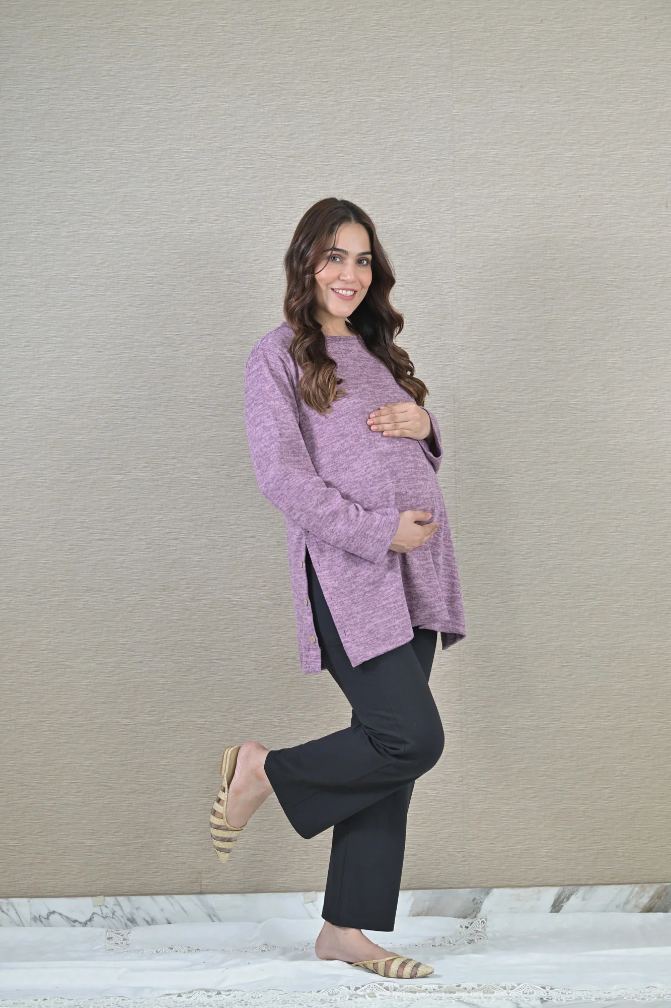Mauve Maternity & Nursing Side-Slit Sweater Winter Top - Chenance